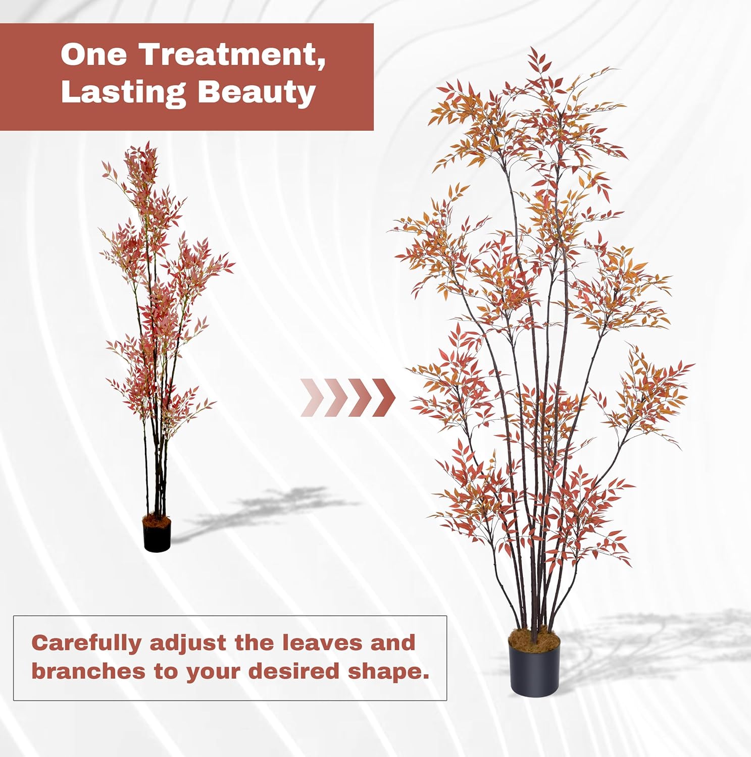 Artificial Red Nandina Domestica Tree 7FT with 1573 Leaves & 11 Heads Mahonia Fortunei Tall Large Fake Faux Tropical Plant 84 Inch Black Pot for Indoor Home Office Store Corner Modern Decor