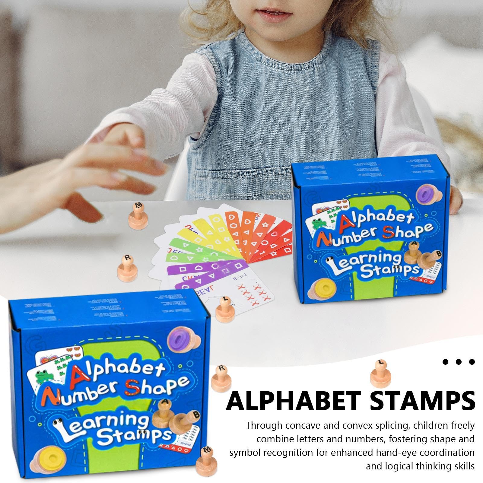 Alphabet Number Stamp, Educational Flashcard Stamping Kit, Portable Learning, Multicolor, Toy for Kids, Boys, Girls to Practice Math, Spelling and Creativity