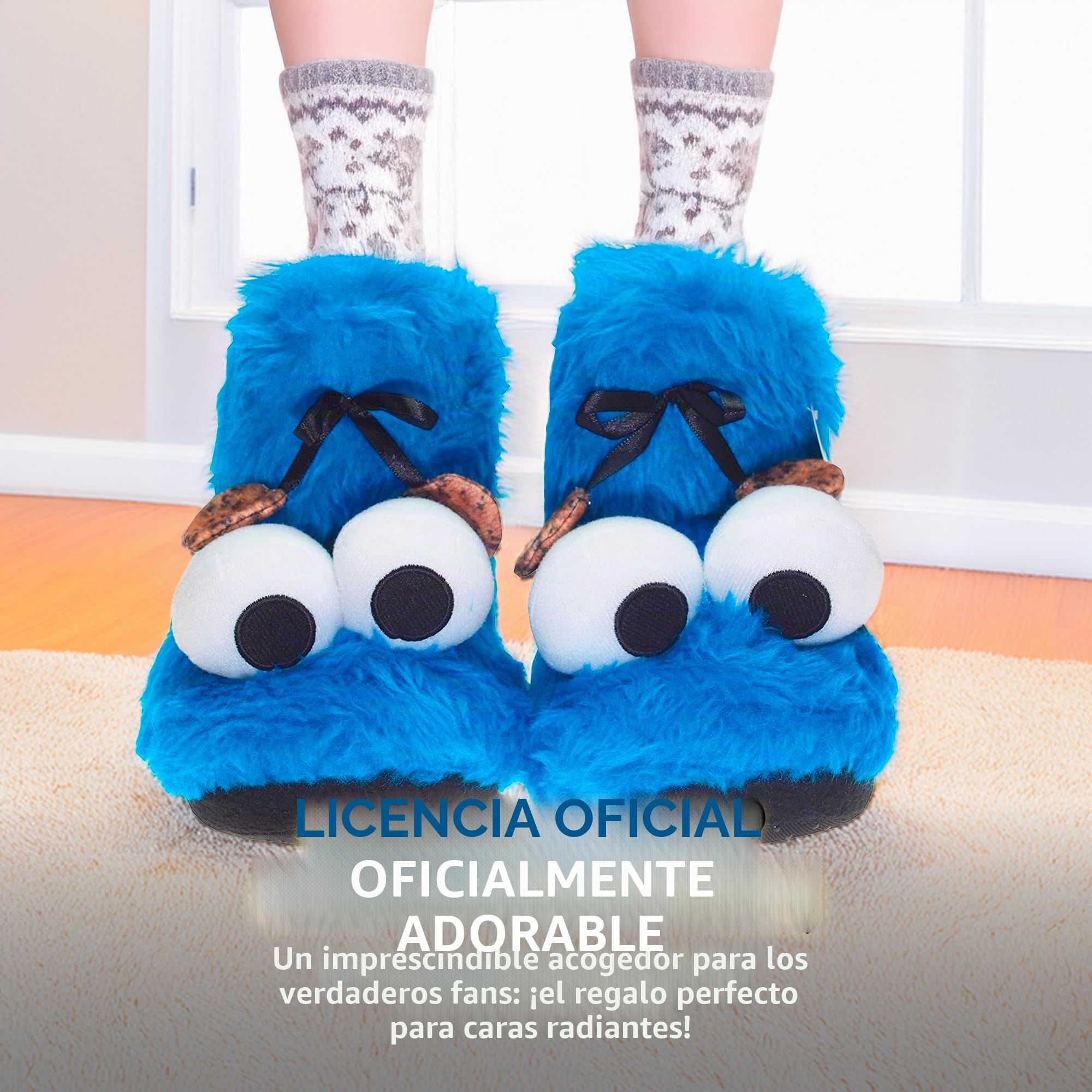 United Labels Sesame Street - Zapatillas de estar por casa con diseño de monstruo de las galletas en 3D, color azul
