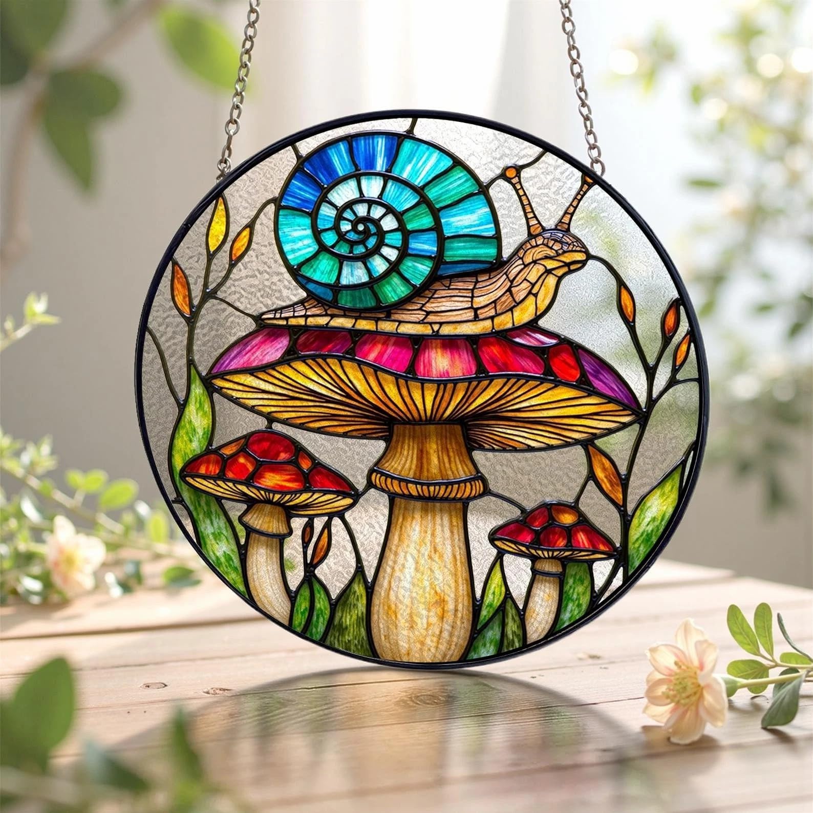 Mushroom Acrylic Jigsaw Puzzles Suncatcher, 7.4 Inch Window Hanging Suncatcher Acrylic Puzzle, DIY Home Decor Art Gift