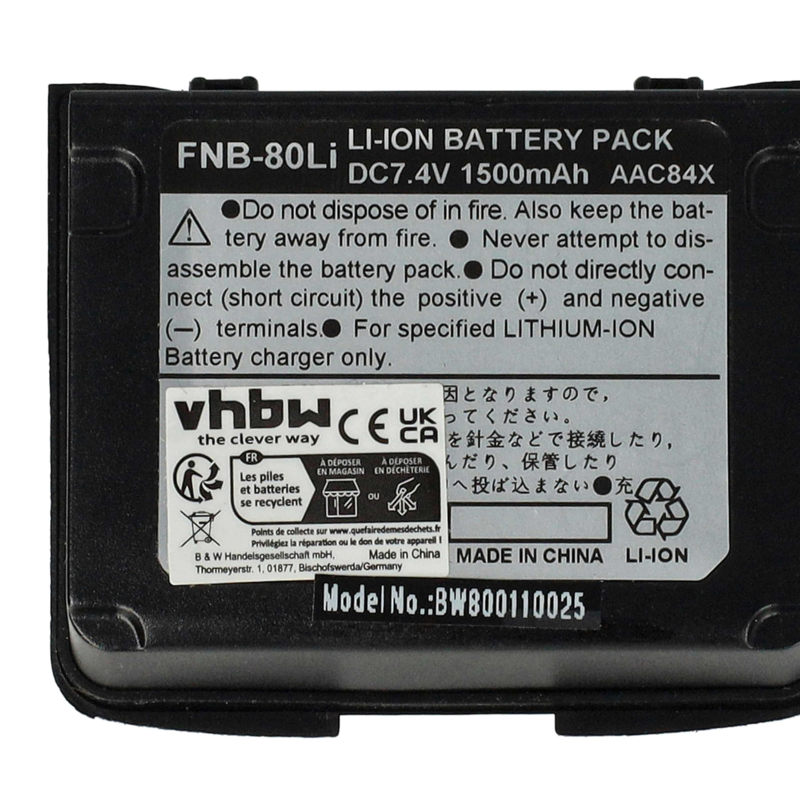 vhbw Batería Compatible con Vertex Yaesu VX-7R, VX-5R, VX7R, VX5R Radio (1500 mAh, 7,4 V, Li-Ion)