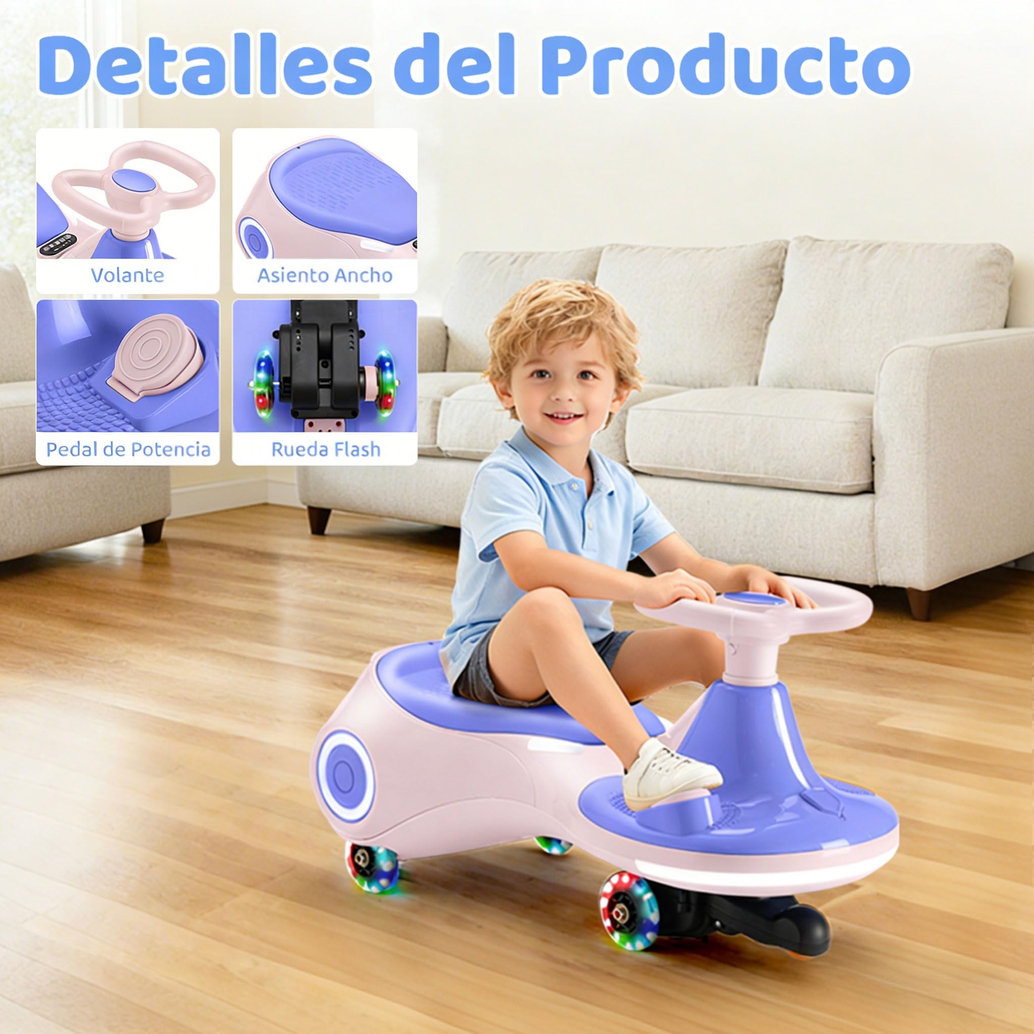 Coche eléctrico Infantil 12V, Juguete montable 3 en 1 con Pedal, batería Recargable, 3 Modos, antivuelco, Ruedas Luminosas, música, Edades 3-8 años, 30-70 kg, Rosa Morado