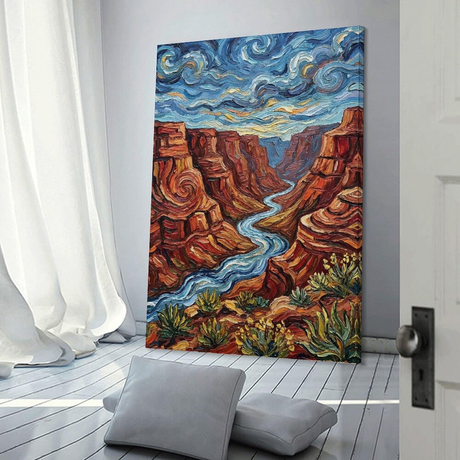 Junmoney Grand Canyon Impasto Painting Wall Decor Canvas Print, 16x24inch(40x60cm), for Home Lounge, Bedroom Or Reading Nook, Decorative Artwork for Empty Walls
