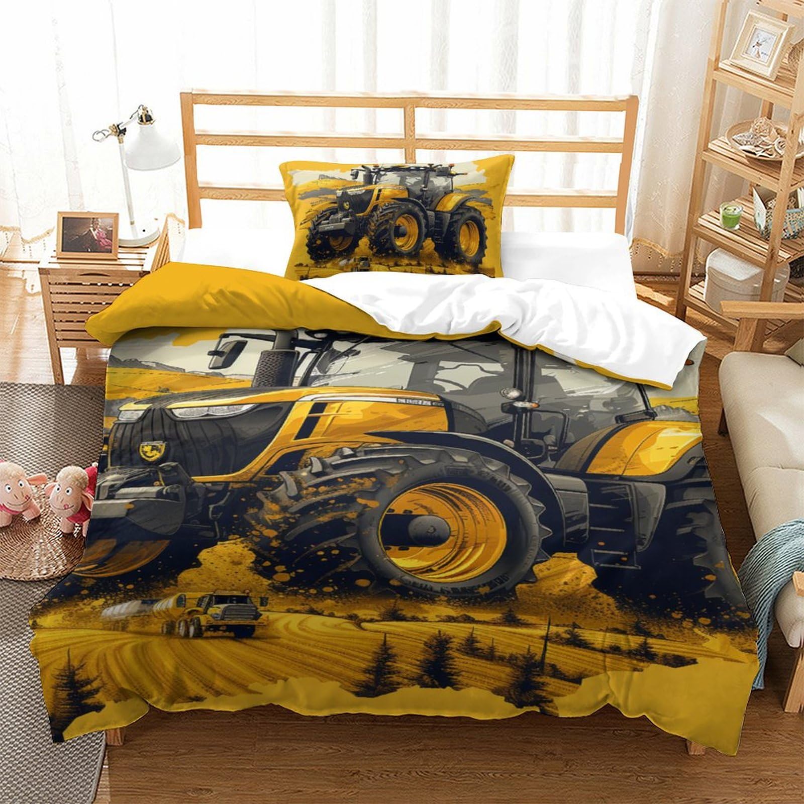 Parure de lit tracteur imprimé 3D idée cadeau d'anniversaire housse de couette 3 pièces