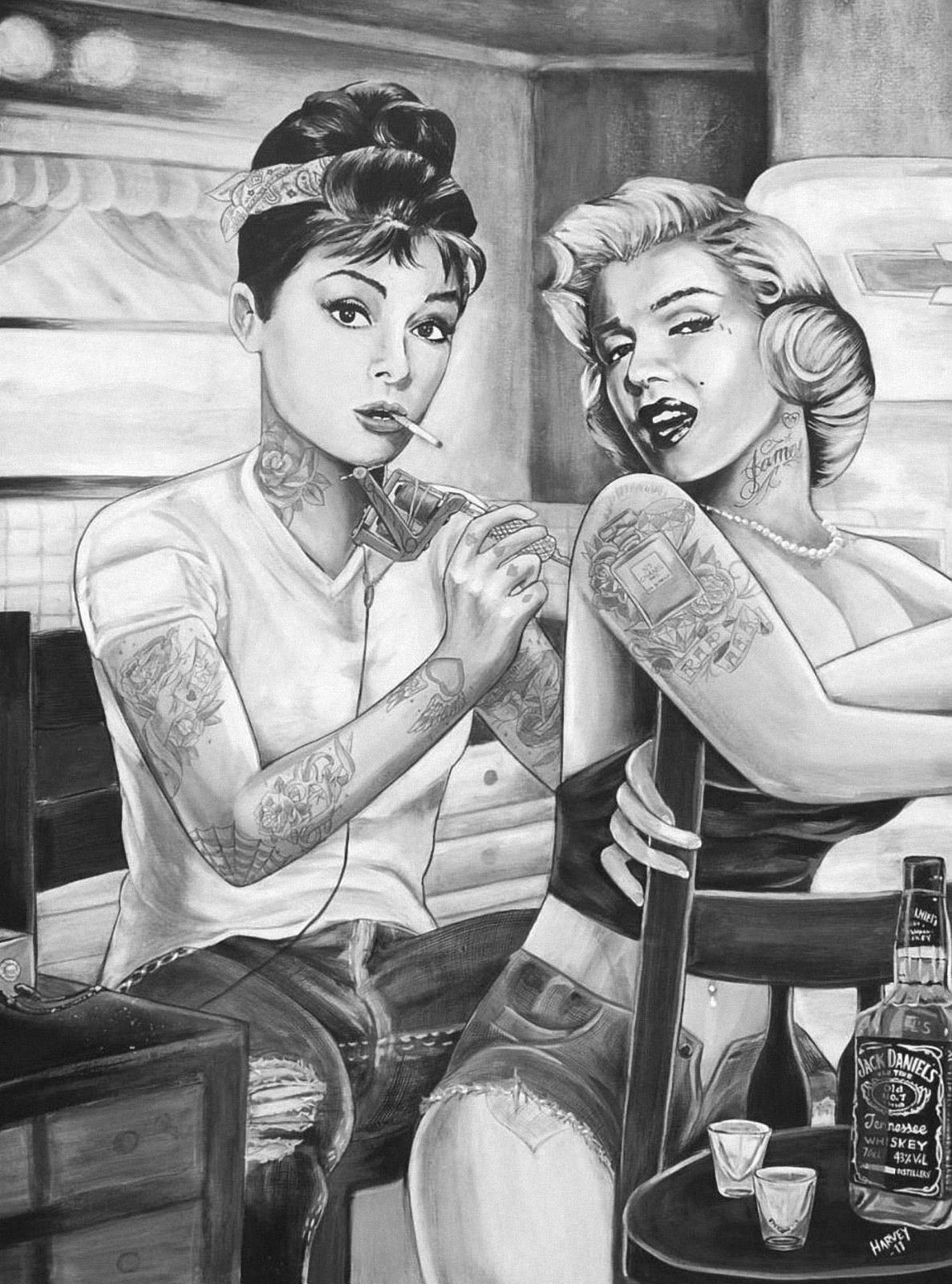 BigBazza Vintage Advertising Wall Tin Plaque 20x15cm - Pub Shed Bar Man Cave Home Bedroom Office Kitchen Gift Metal Sign - Marilyn Monroe Audrey Hepburn inspired Tattoo Black White
