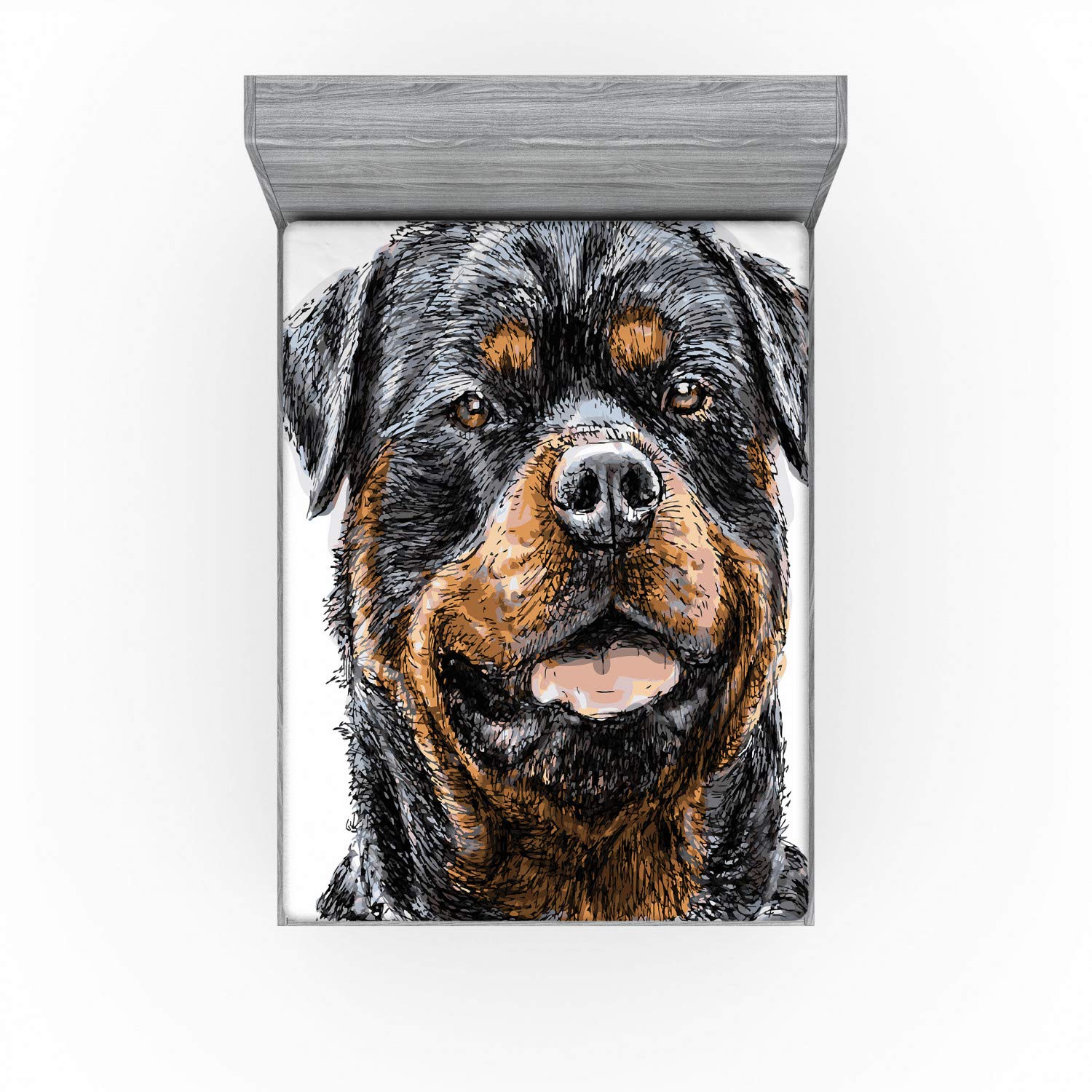 Ambesonne Rottweiler Fitted Sheet, Hand Drawn Image of Dog Type Realistic and Furry, Bed Cover with All-Round Elastic Pocket for Comfort, California King, Brown Grey
