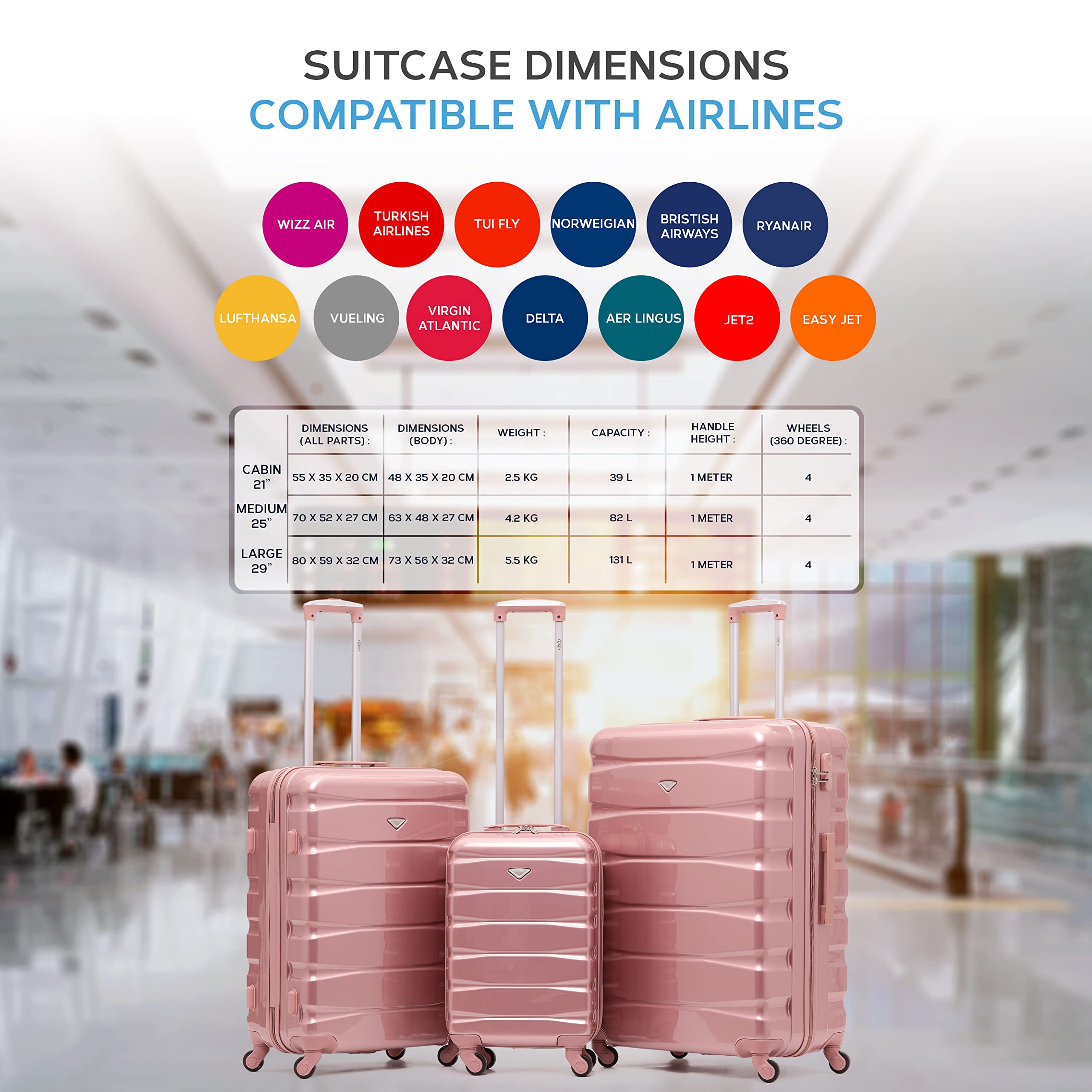 Flight Knight Lightweight 4 Wheel ABS Hard Case Small Suitcase Approved for Over 100 Airlines Including easyJet, British Airways, Ryanair, Jet2, Emirates & Many More - Carry On 55x35x20cm