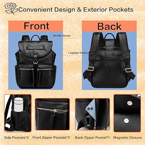 Miniatura 3 de Yomiky Mochila de cuero para pañales para mujer con cambiador y múltiples bolsillos. Elegante y funcional