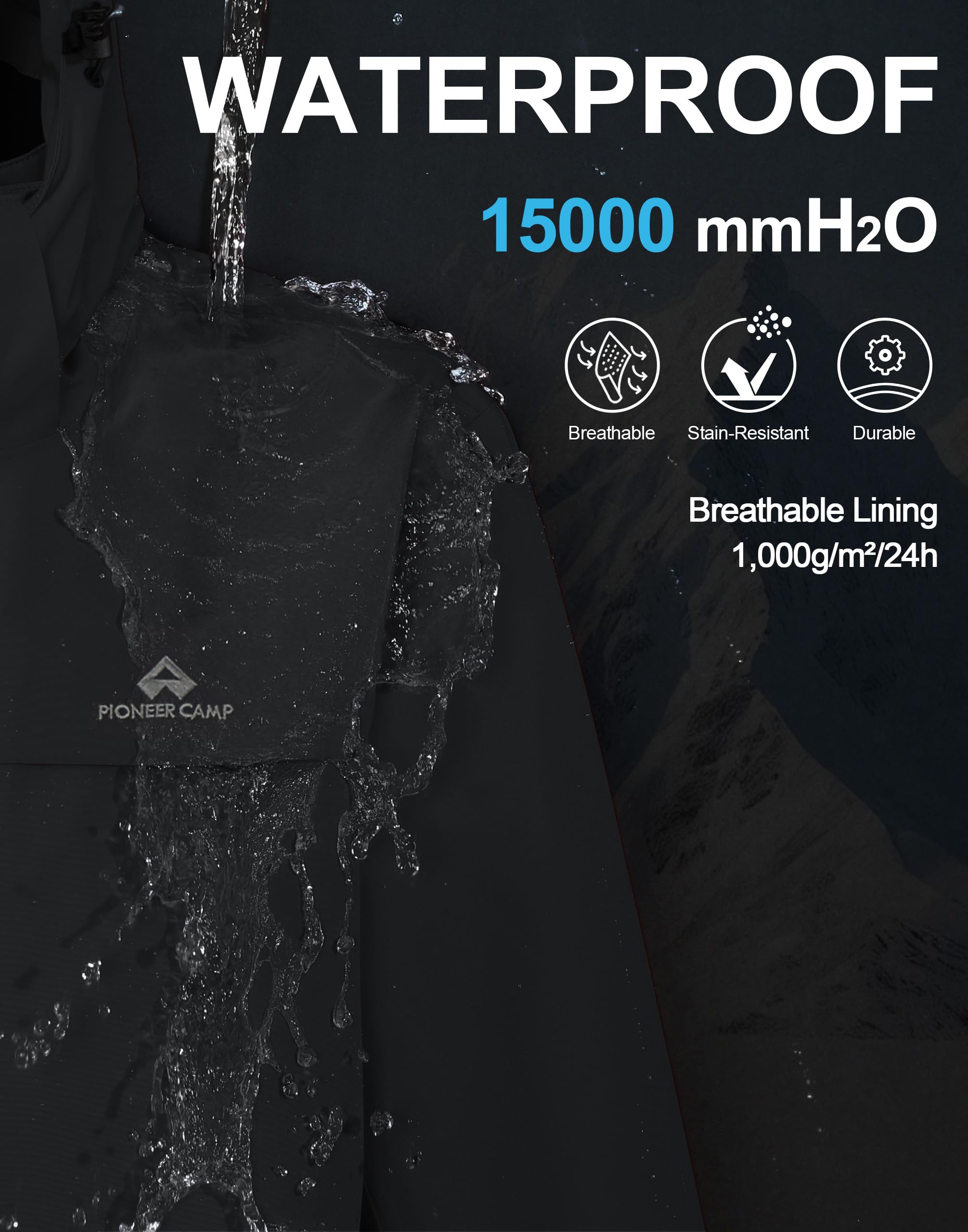 Pioneer Camp Regenjacke Herren Wasserdicht mit Kapuze Verstellbarem Saum Outdoorjacke 3 Reißverschlusstaschen und Klettverschluss