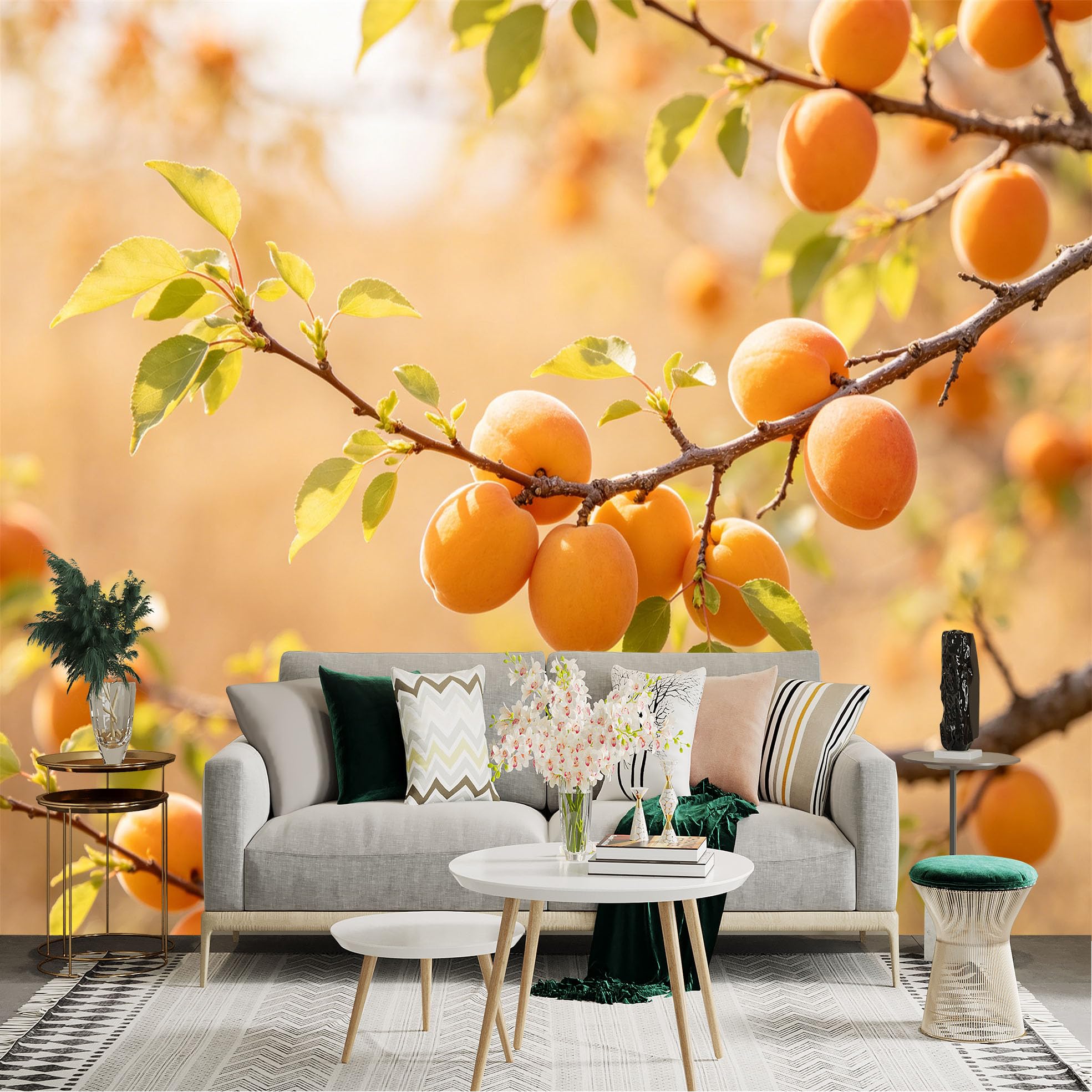 Lnzczhyre Dbh260521263 Custom Size Wall Sticker Mural， Ripe Apricots On Tree Branches， Sunny Orchard Harvest， Warm Summer Fruit Decor， For Wall Decoration， Peelandstick Wall Decals.