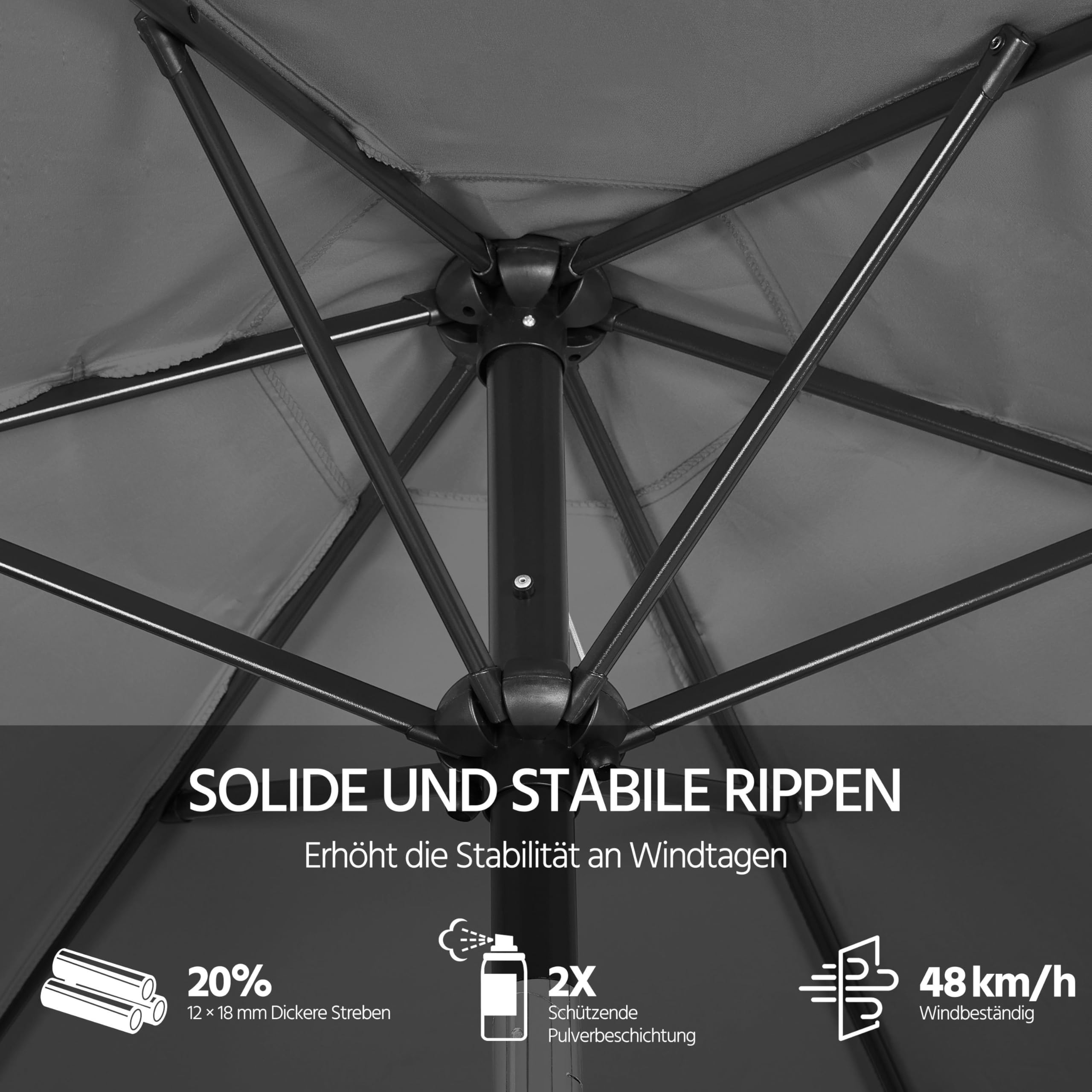 Yaheetech Sonnenschirm 226 cm Rund Gartenschirm mit Kurbel UV Schutz Terrassenschirm Neigbar Kippbar Kurbelschirm UPF 50+ für Balkon/Terrasse/Markt/Garten, ohne Ständer, Grau