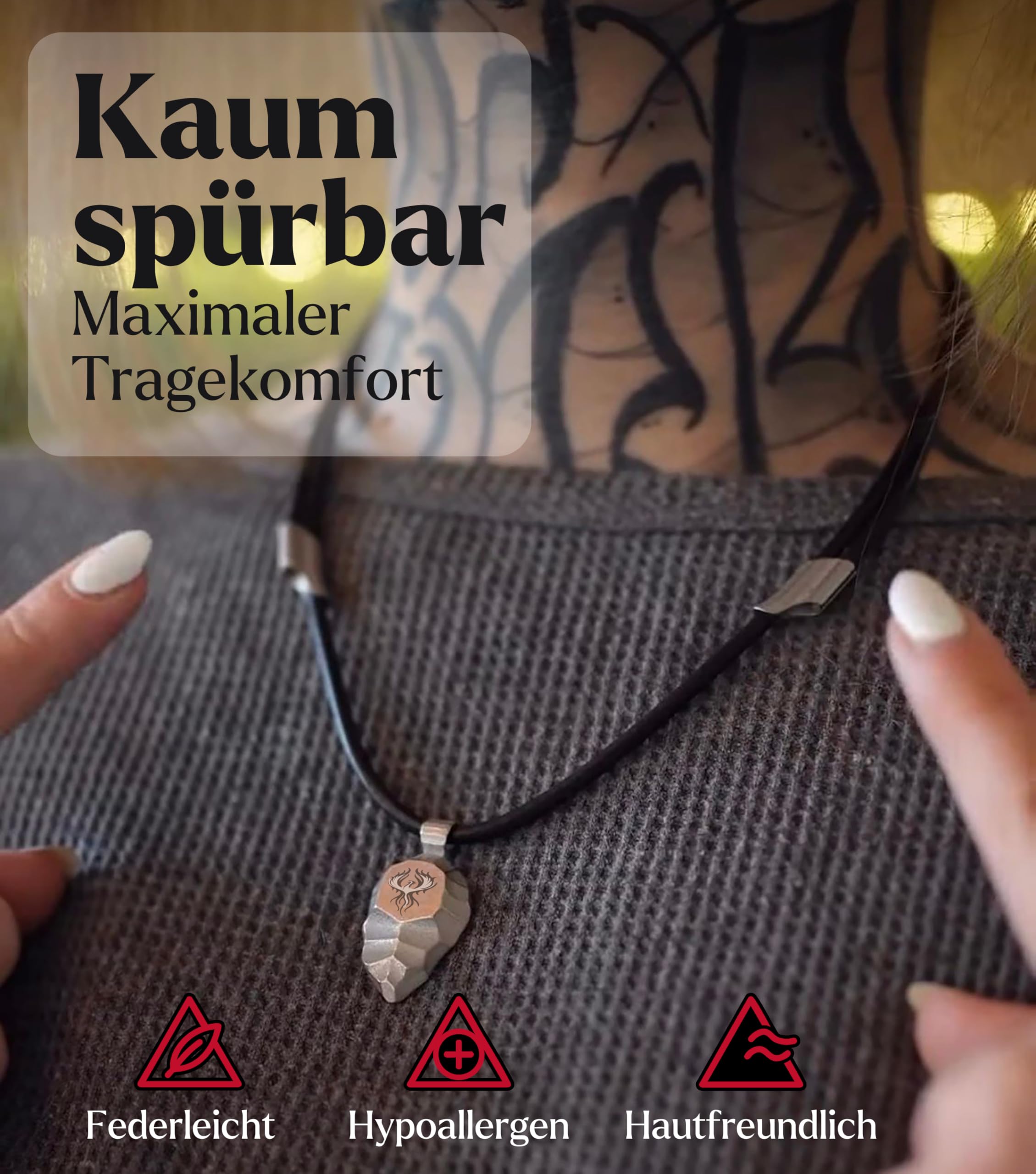 Phönix Titan-Anhänger & Unisex Halskette – Robustes Titan mit schwarzem Lederband – Phönix aus der Asche Schmuck & Talisman für Damen und Herren