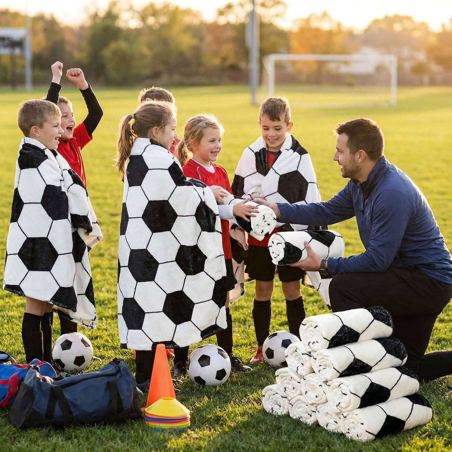 12 Pcs Soccer Blanket Gifts Bulk for Team Girls Boys Sport Throw Air Conditioner Blanket for Teens Sport Lovers Gifts Bedroom Living Room School Match Award Prize, 40x60 Inch