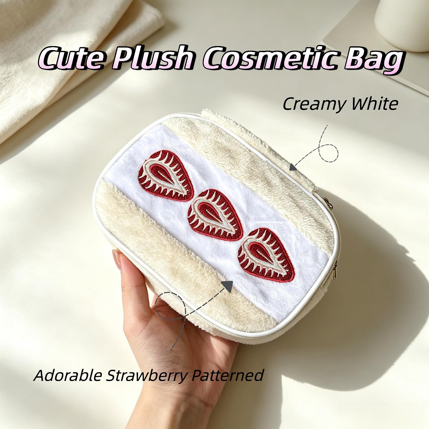Cute Plush Cosmetic Bag, Kawaii Small Storage Pouch for Makeup Travel image 5