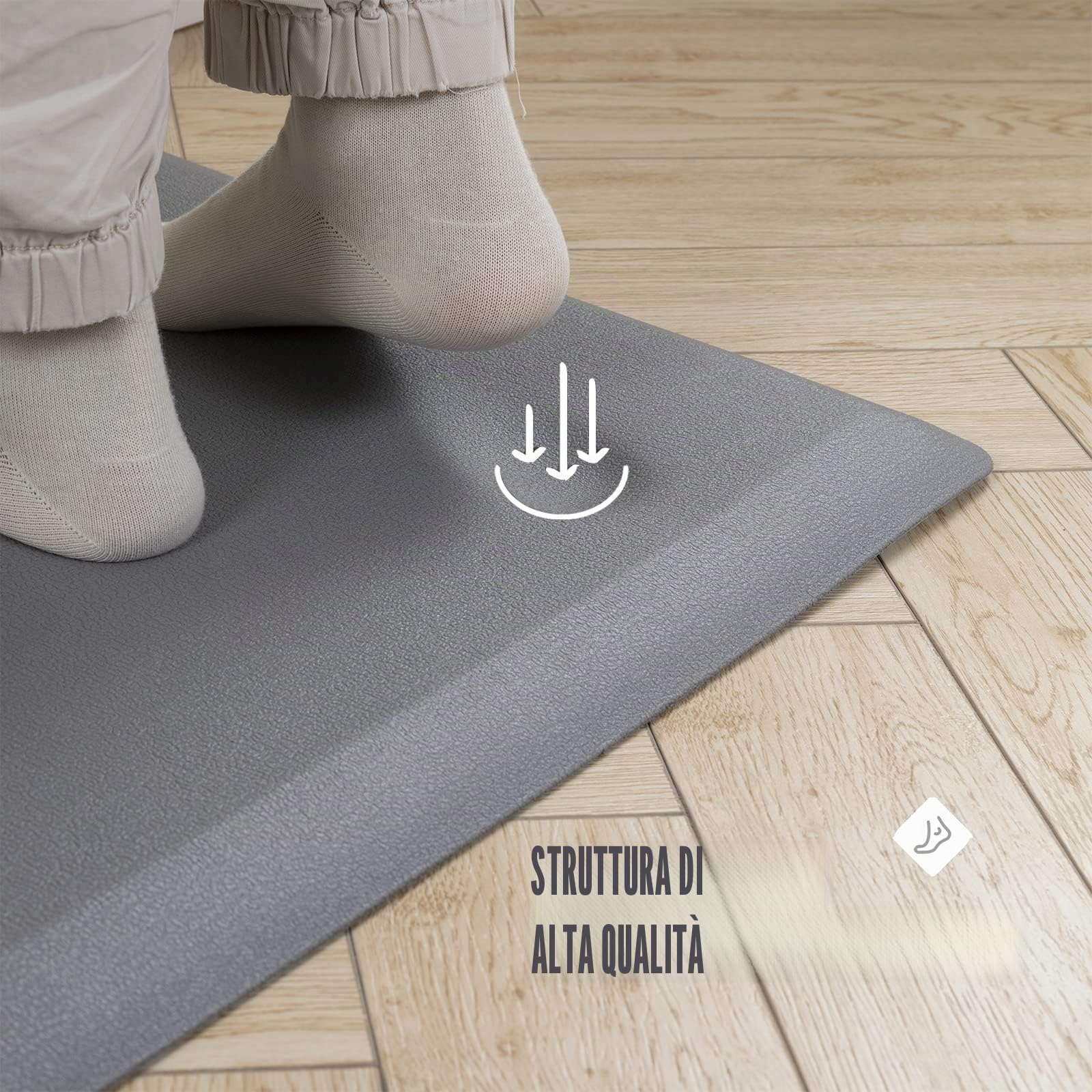 Carvapet Antiscivolo Tappetino da Cucina Anti-Fatica Stuoie in Piedi Spessore 20mm Tappetini da Cucina PVC impermeabile Tappeto da Cucina(Grigio,44x152cm)