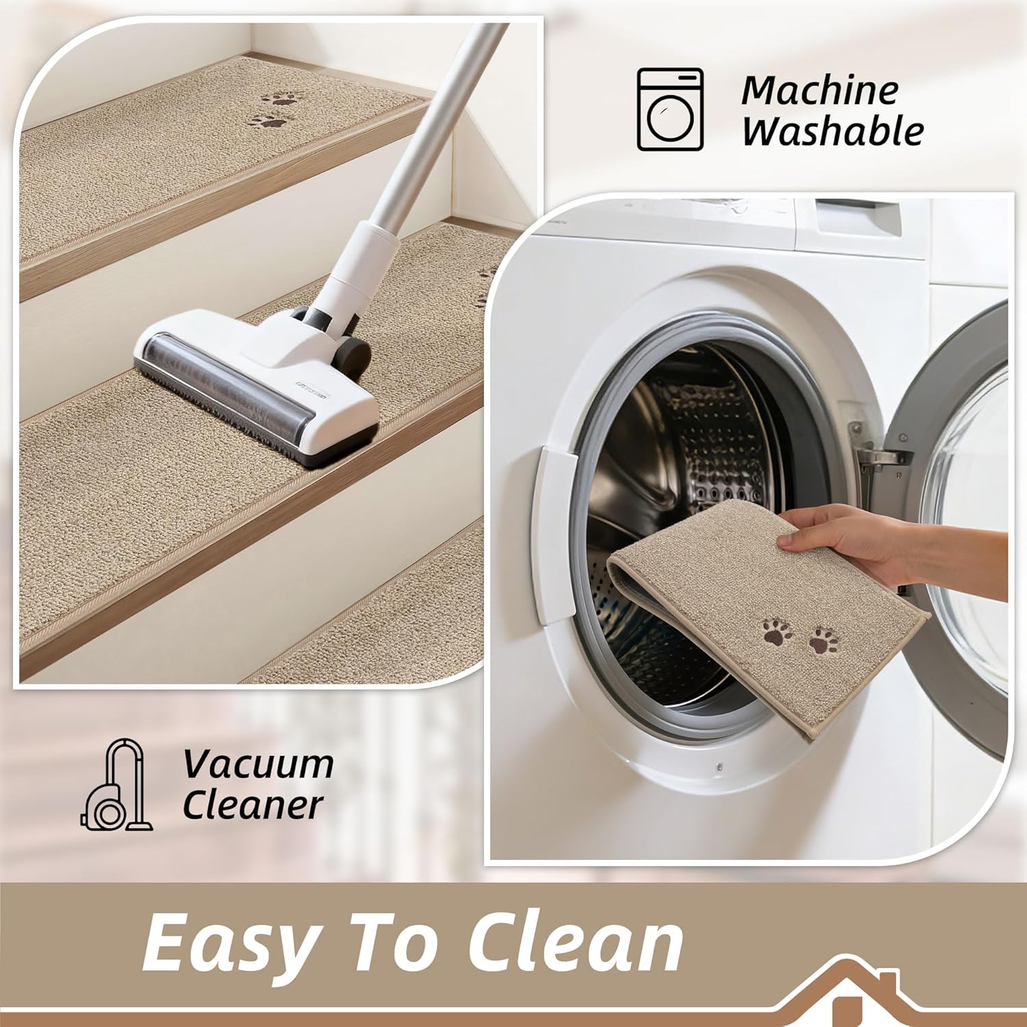 BEQHAUSE Stair Treads for Wooden Steps 28inX9in, Non Slip Carpet Stair Treads Indoor Stair Runners Machine Washable, Soft Stair Rugs Mat Surface Polyester TPE Backing, 15pcs, Beige