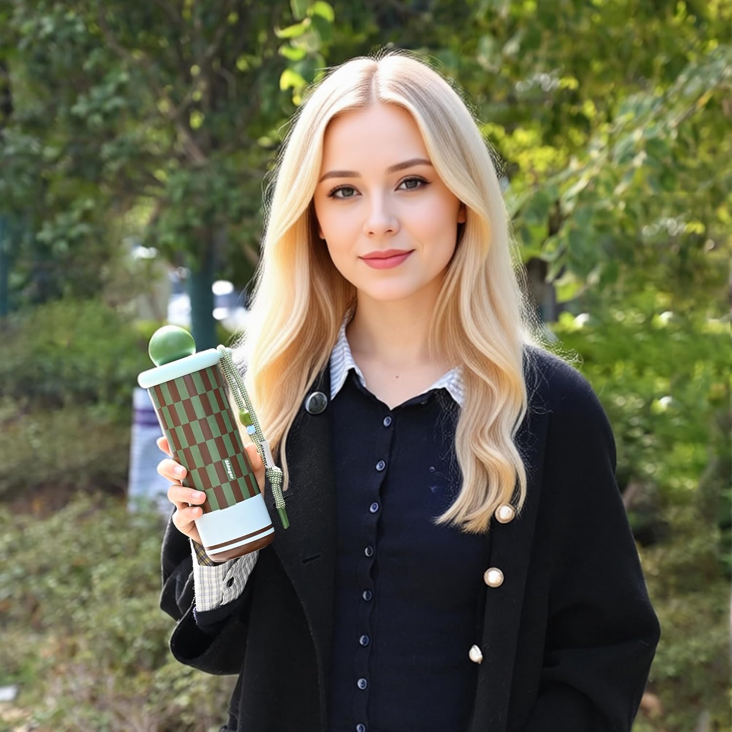 18 oz Tumbler with Straw, Insulated Stainless Steel Mug,Ceramic Water Bottle,Leak Proof Cup with Lid, Travel Coffee Cup for Women, BPA Free, Green - Image 4