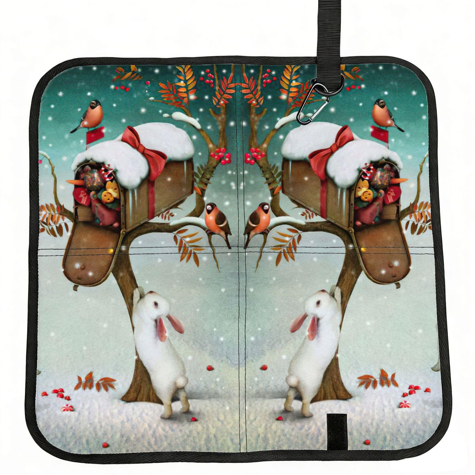 bghdfa Christmas Rabbit Bunny Print Outdoor Sitting Mat Waterproof Oxford Cloth Seat Cushion Folding Foam Camping Seat For Picnic