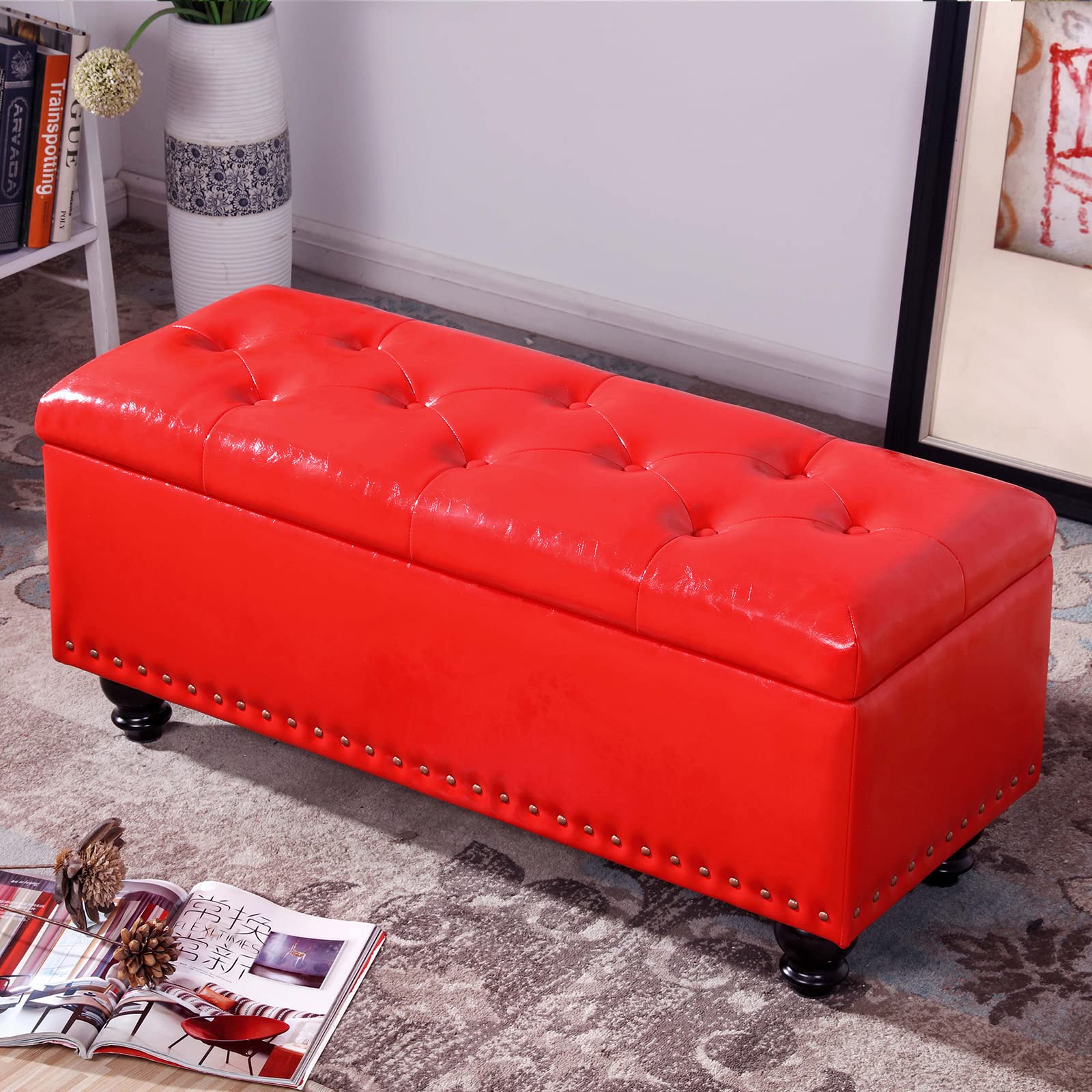 Grand tabouret à langer rouge pour l'entrée et le salon