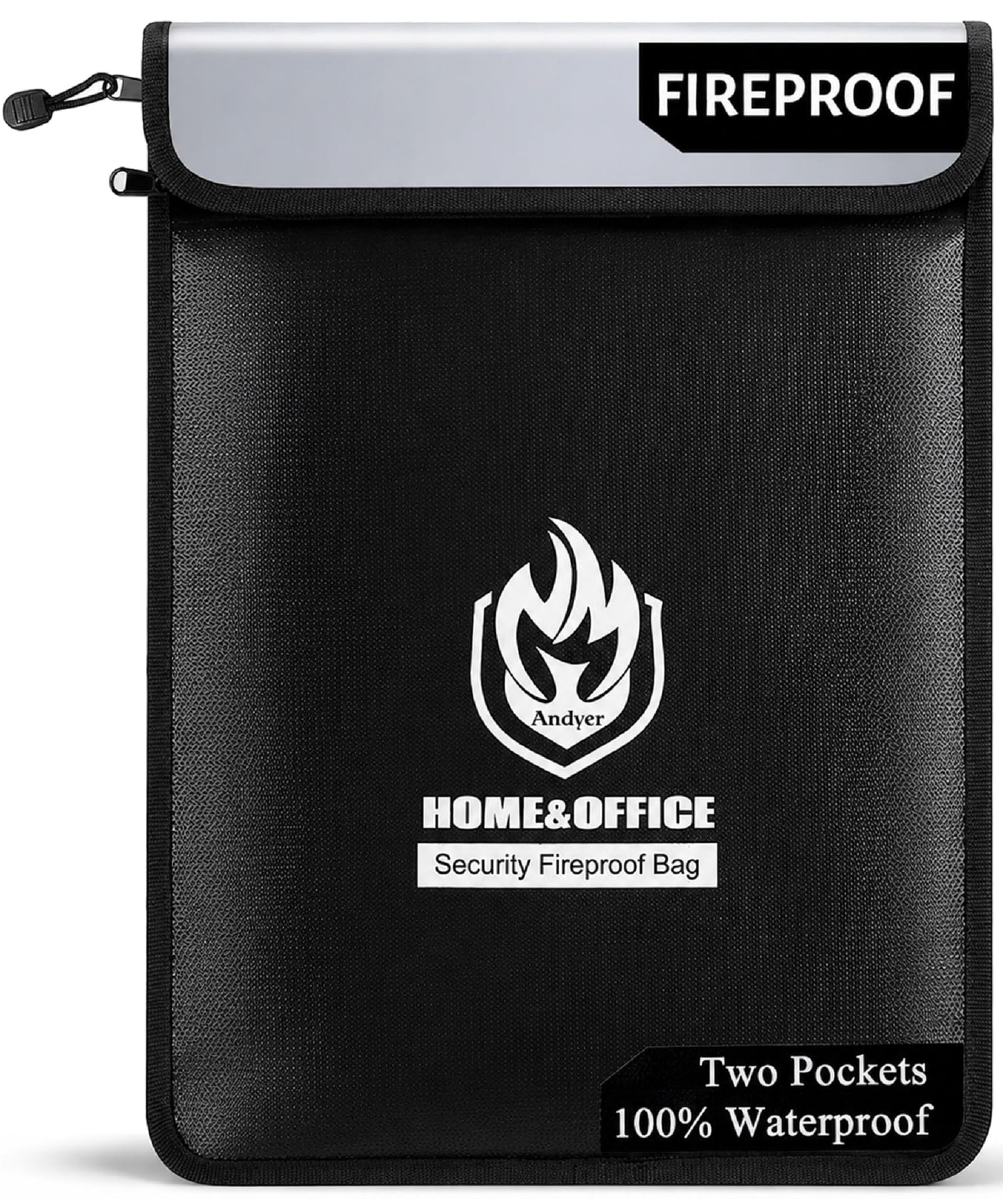 Upgraded Two Pockets Fireproof Document Bags (2000℉), Andyer 15”x 11”Waterproof and Fireproof Money Bag with Zipper, Fire Safe Storage for Valuables,Money,Jewelry,Legal Documents,File and Tablet-image-44