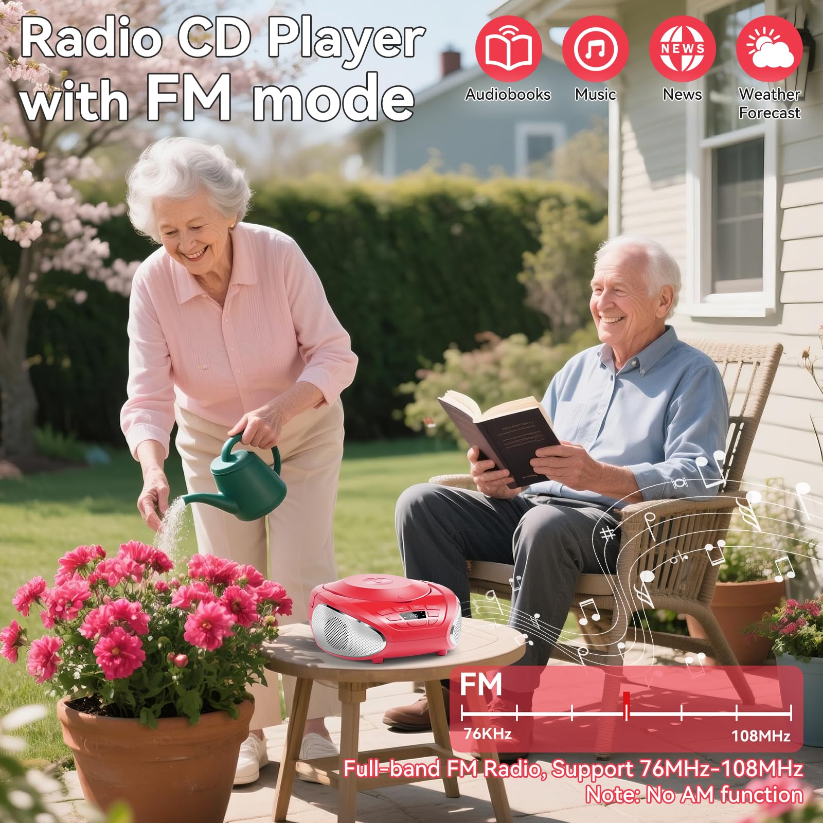 Gueray Lecteur CD Portable Boombox avec Haut-parleurs et Radio Rouge