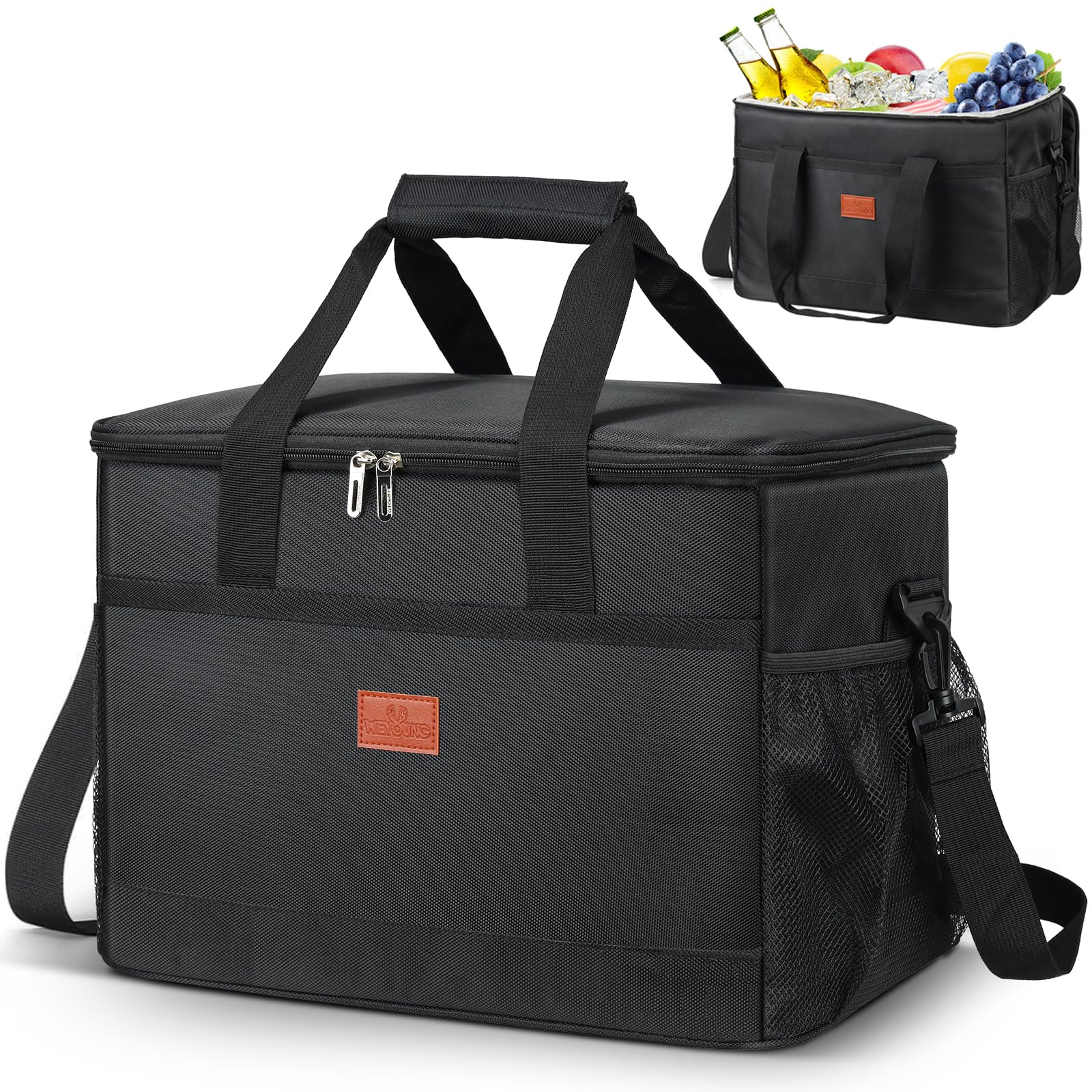 Esilihom Large Cooler Bag 30L, Thermal Insulated Picnic Bag, Lunch Bag Waterproof Cool Bags for Camping, Picnic, BBQ, Travelling and Family Outdoor Activities, Black