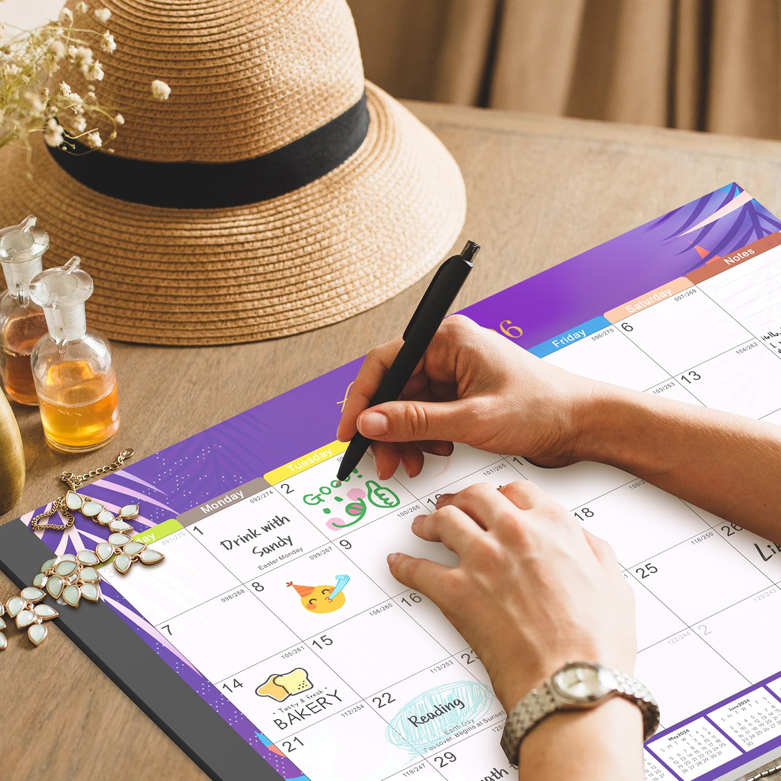 Gannyfer Calendario de escritorio grande de 2025 a 18 meses, enero de 2025 a junio de 2026, calendario de escritorio de 22 x 17 pulgadas, suministros de oficina, perfecto para planificar y organizar