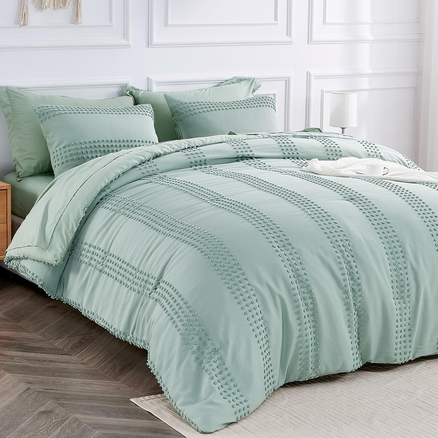 ENJOHOS King Size Comforter Set with Sheets 7 Pieces Sage