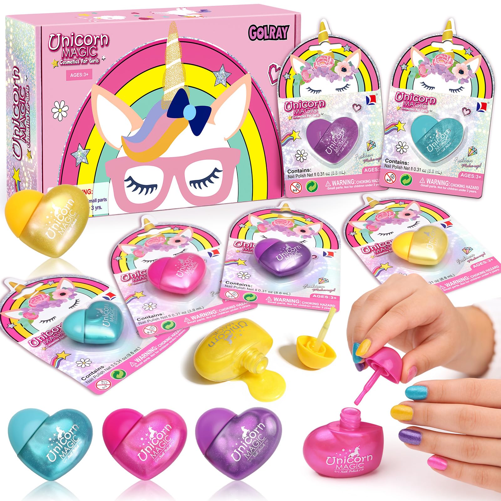 Toyssa Kids Nail Polish Set - 12 Pack Peel Off Nail Varnish for Girls Ages 3+, Non Toxic Water-Based Formula with Glitter, Unicorn Gift Set for Birthday Party & Pretend Play