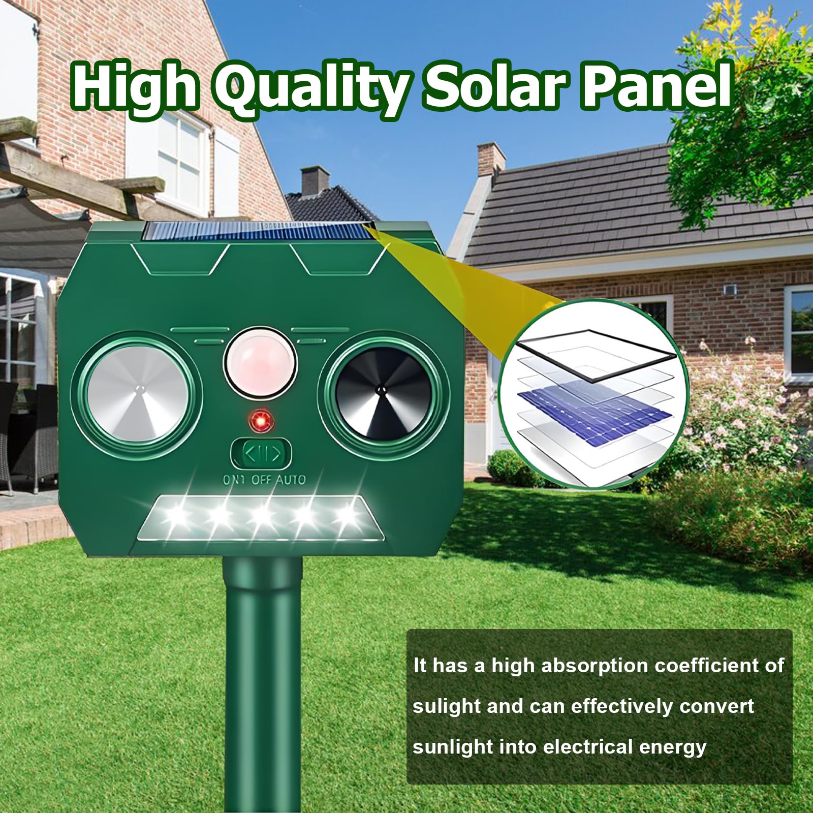 Répulsif Chat Ultrason pour Jardin Solaire Répulsif pour Animaux Etanche avec Lumière LED Repousse Les Renards，Oiseaux，Cerfs，Pigeons，Ratons Laveurs，Taupes et Les Blaireaux. (A)