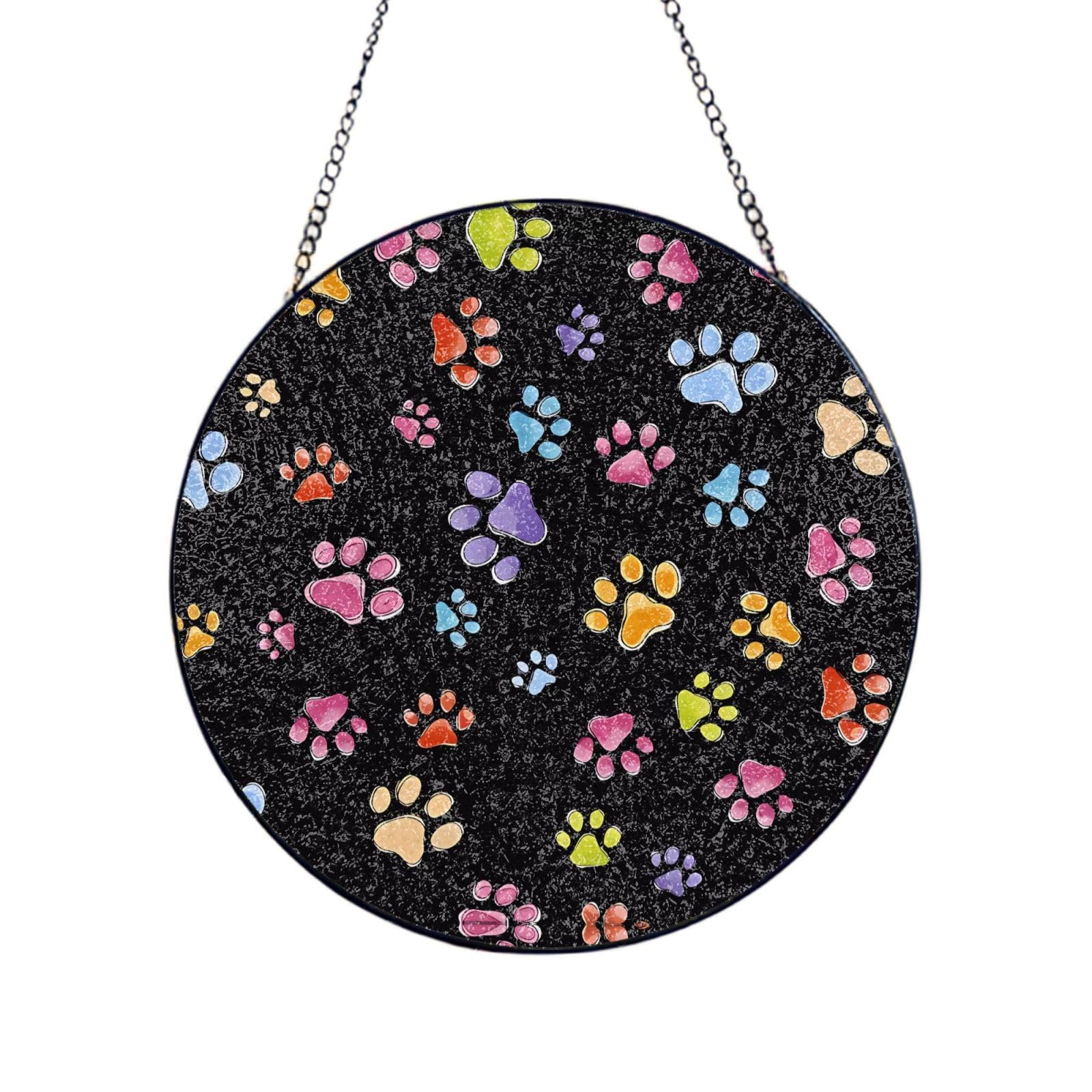 Phayah Pawful Paws Print Print Glass Window Hanging Sun Catchers Suncatcher Decor For Birthday For Home Garden Porch 8in（20cm）