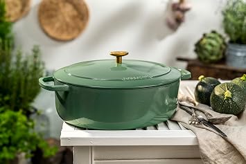 BALLARINI Bellamonte Cocotte Enamel Cast Iron Cooker, Oval, 31 cm, 5.5 L, Green