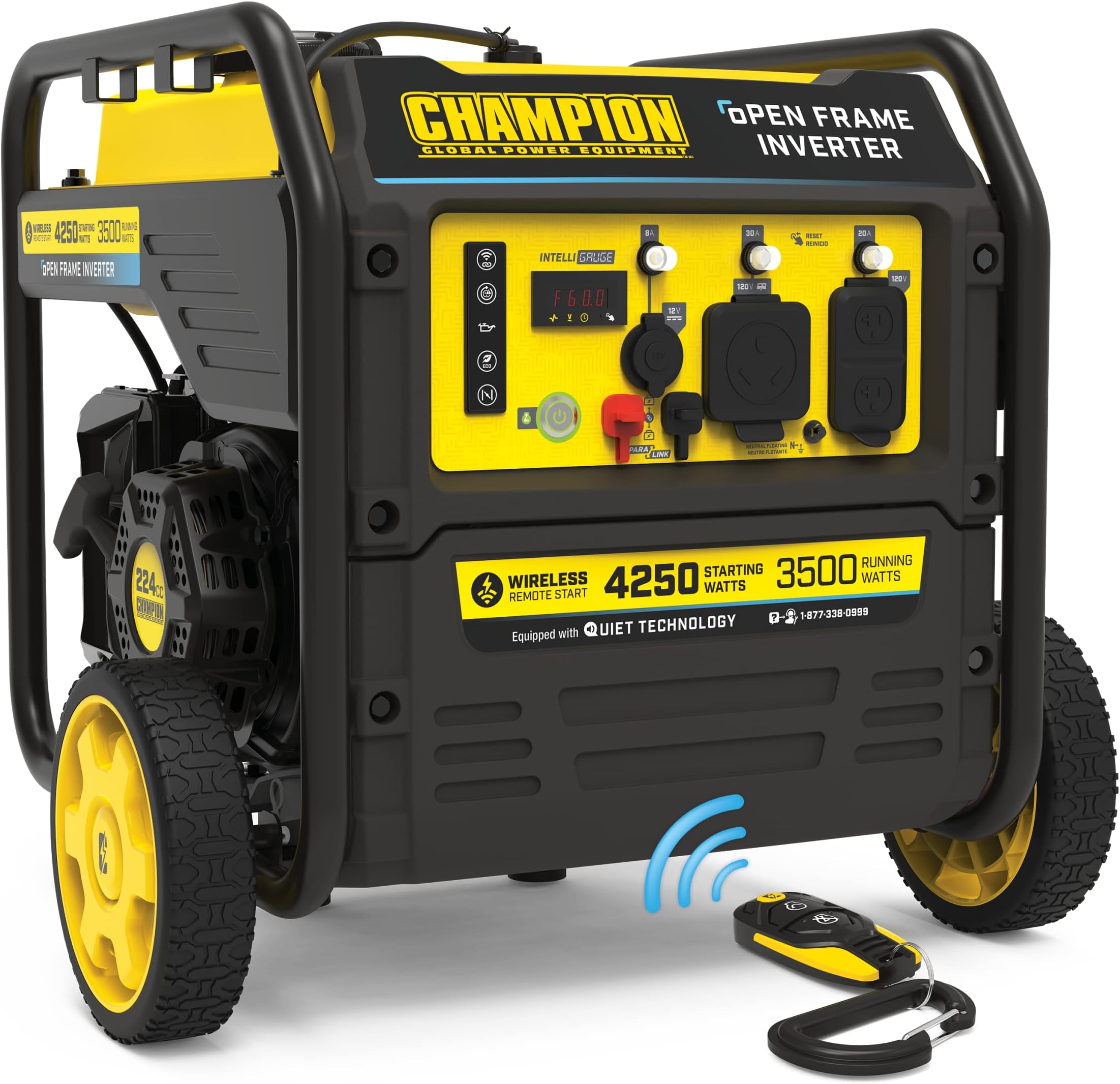 Champion Power Equipment 4250-Watt Wireless Remote Start RV Ready Portable Open Frame Inverter Generator with Quiet Technology