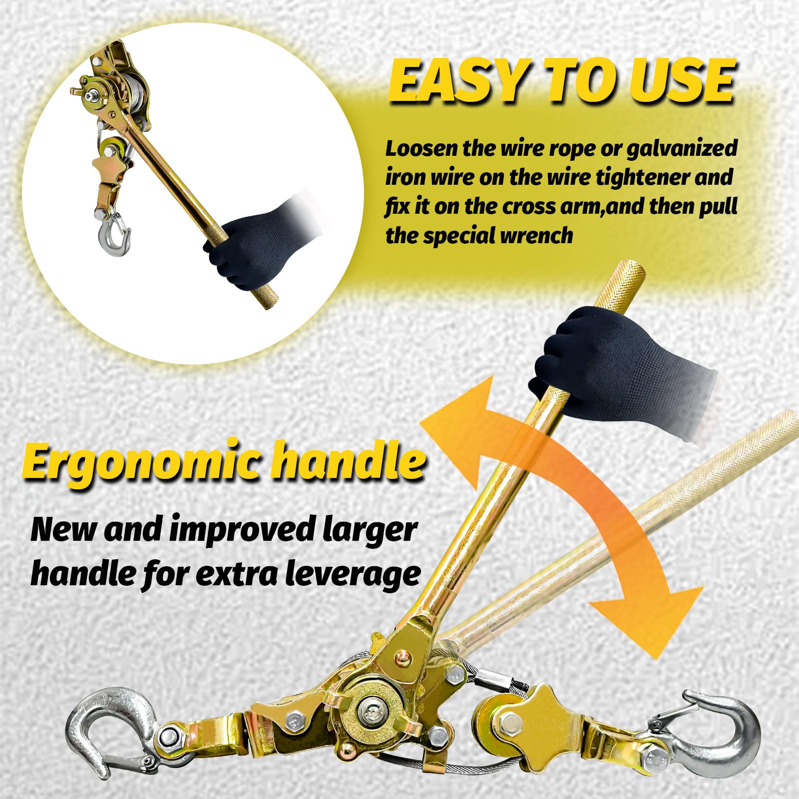 Cable Puller 2 Ton Come Along Winch Puller - 7ft Cable Hoist With ...