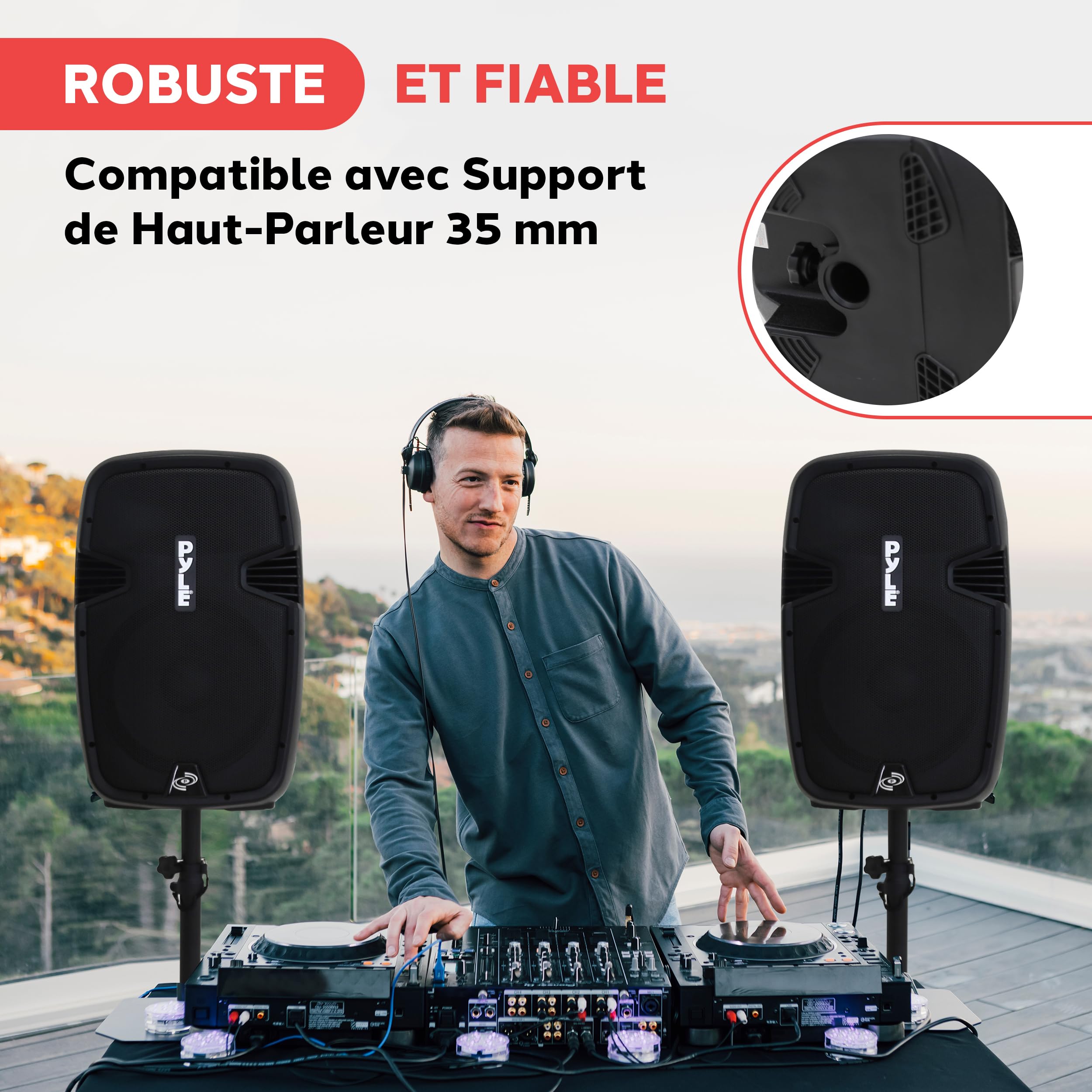 Pyle Portable PA System, 1800W Wireless Bluetooth Speaker System with Dual 12" Subwoofers, 2-Way Audio, Mic Input, SD/USB Readers, FM Radio, Remote, Tripod Stands, and Lights, for Events and Parties