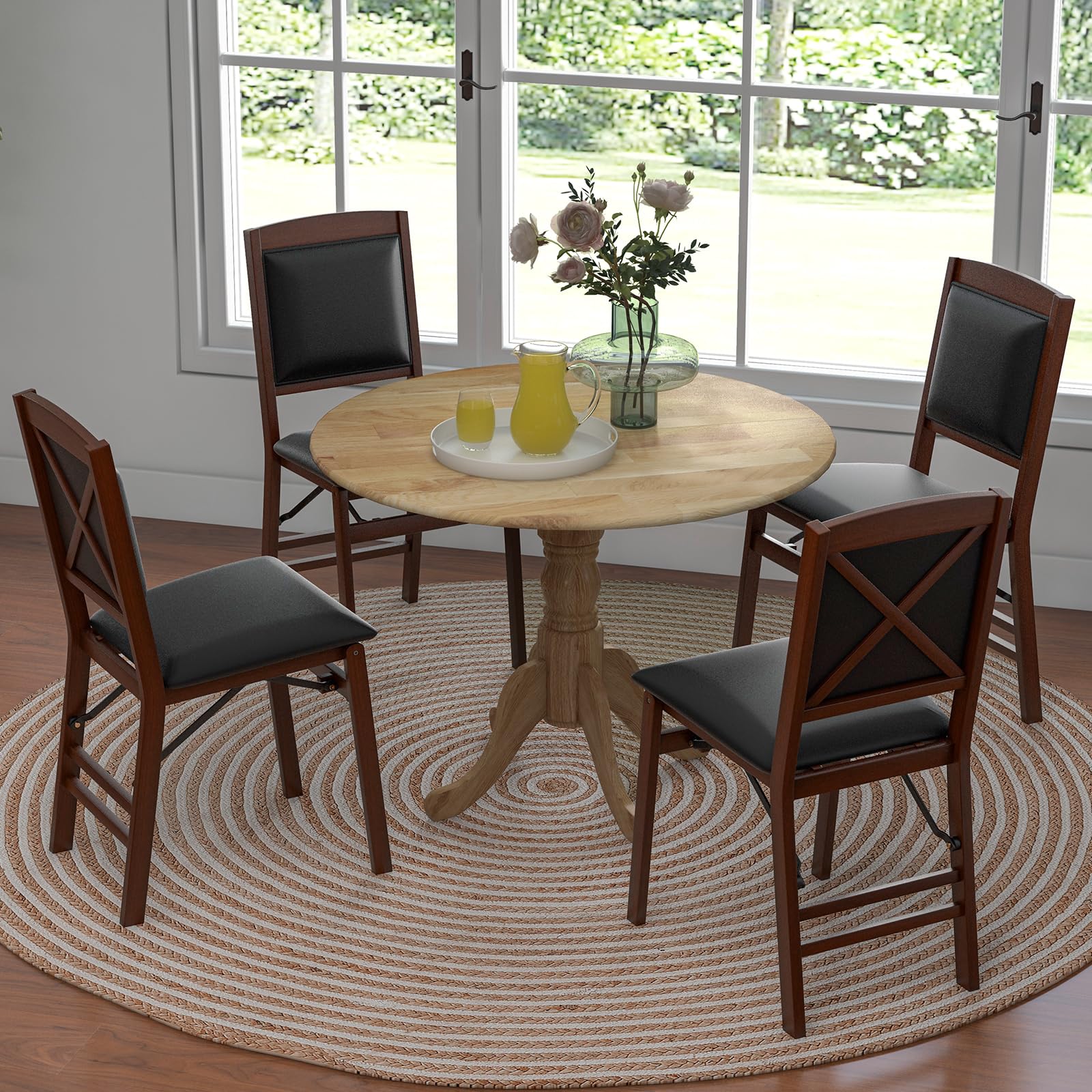 GIANTEX Mesa de Comedor Redonda 100 cm, Mesa de Cocina de Madera de Caucho para 4 Personas, Base de Pedestal, Estilo Rústico, para Restaurante, Cafetería (Natural)