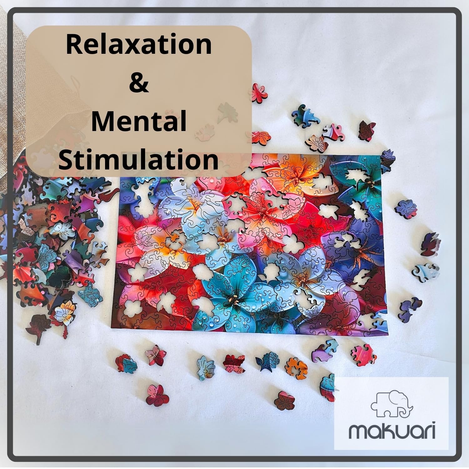 MAKUARI Chromatic Feathers Wooden Puzzle - 200 Piece Unique Shape Jigsaw For Adults