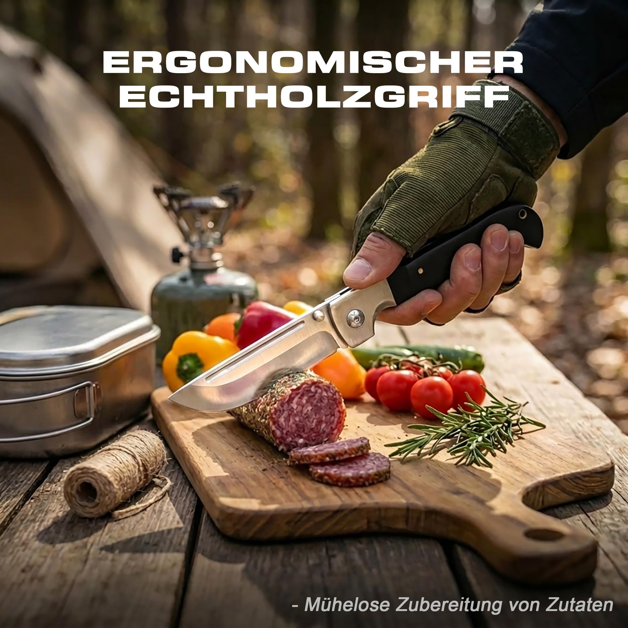 Einhandmesser Groß: 440C Stahl Klappmesser Outdoor mit Holzgriff | Großes Einhandmesser für Outdoor. Lange 440C Edelstahl Klinge mit sicherem Liner-Lock und einem robusten Holzgriff.