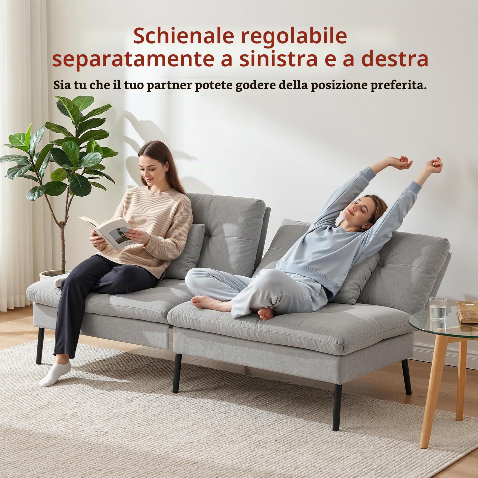 WOLTU Divano Letto 2 Posti, 2 Cuscini, Schienale Regolabile, Grigio Chiaro