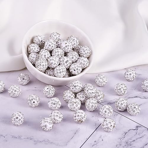 Miniatura 5 de 100 cuentas redondas de diamantes de imitación de 0.472 pulgadas (0.472 in), cuentas espaciadoras sueltas para hacer collares, pulseras y joyas