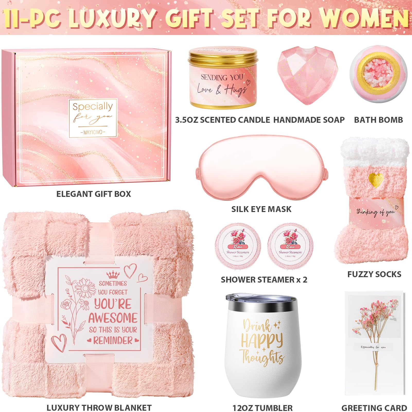 Regalos de cumpleaños para mujeres, regalos de cuidado personal, cesta de regalo para mujeres, regalo relajante de spa con manta de lujo, regalos del día de San Valentín para su mamá, esposa, novia,