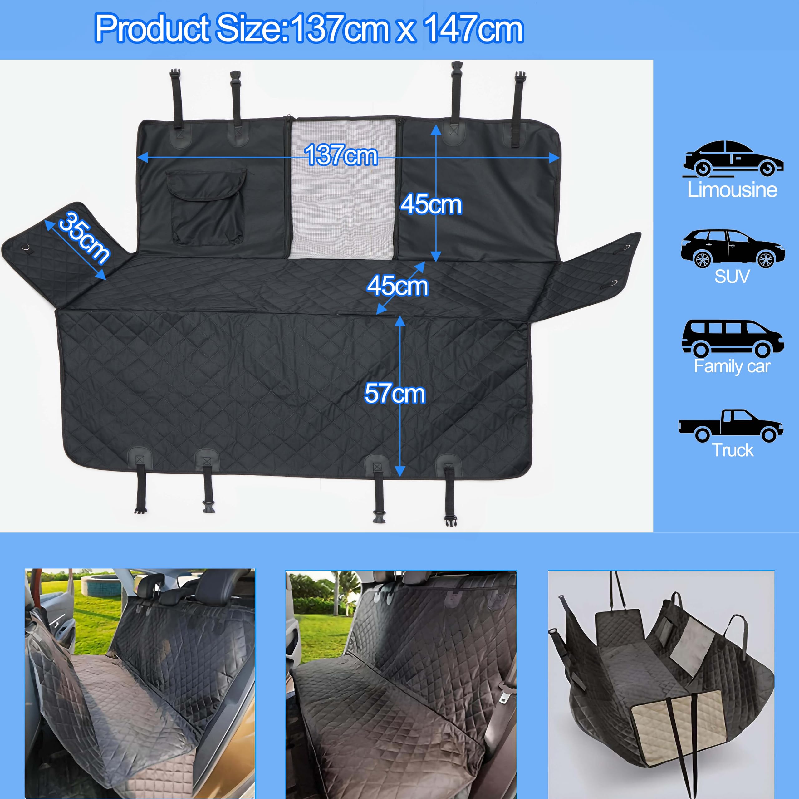 Rinling coprisedile auto per cani, coperta impermeabile per cani coprisedile auto posteriore antiscivolo per cani con protezione laterale e finestra di visualizzazione per auto furgone SUV