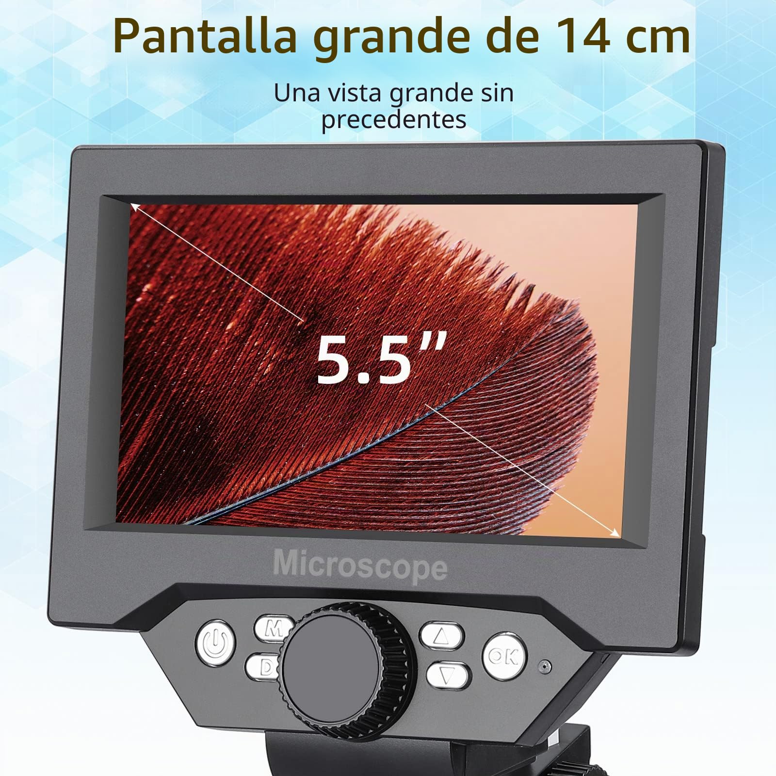 Koolertron Microscopio para Niños,5.5 Pulgadas Microscopio Profesional Digital LCD Portátile HD 1080P con 1-1000x Zoom de Aumento,8 Luces LED Ajustables,Compatible con PC Windows MacOS