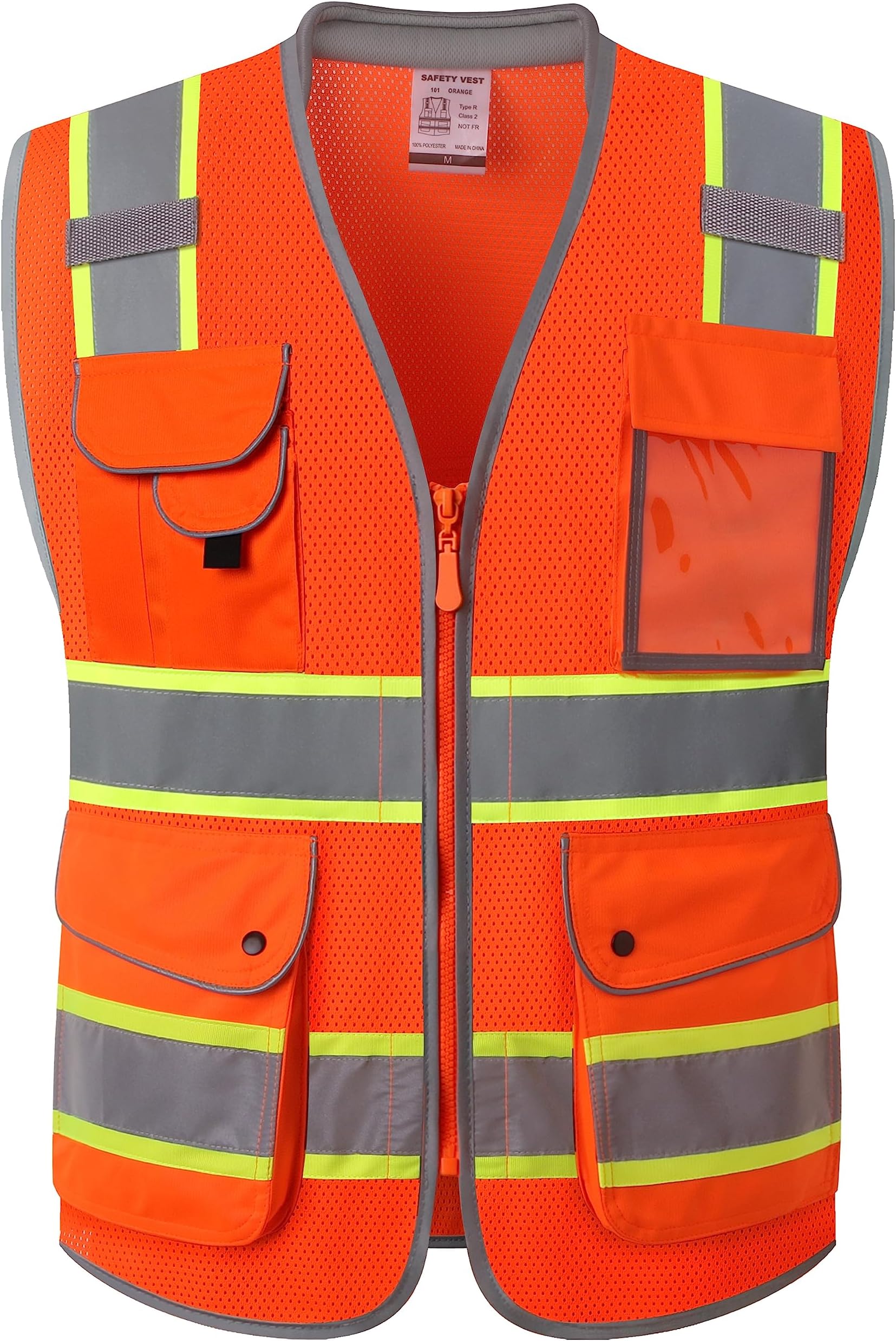 JKSafety 9 Pockets Class 2 High Visibility Zipper Front Safety Vest With Reflective Strips,Meets ANSI/ISEA Standards