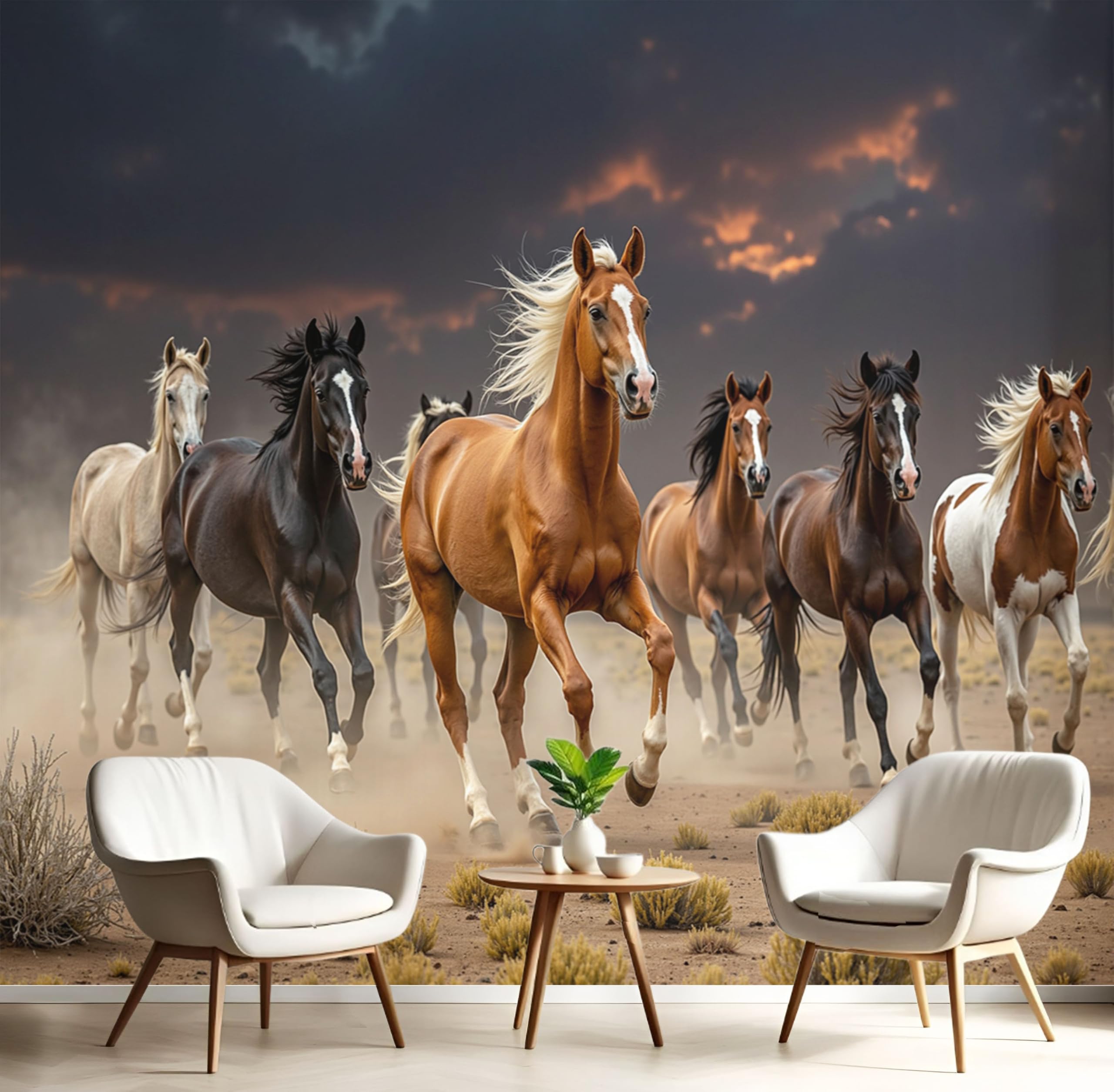 Papier peint panoramique chevaux jaune-brun 200x140cm