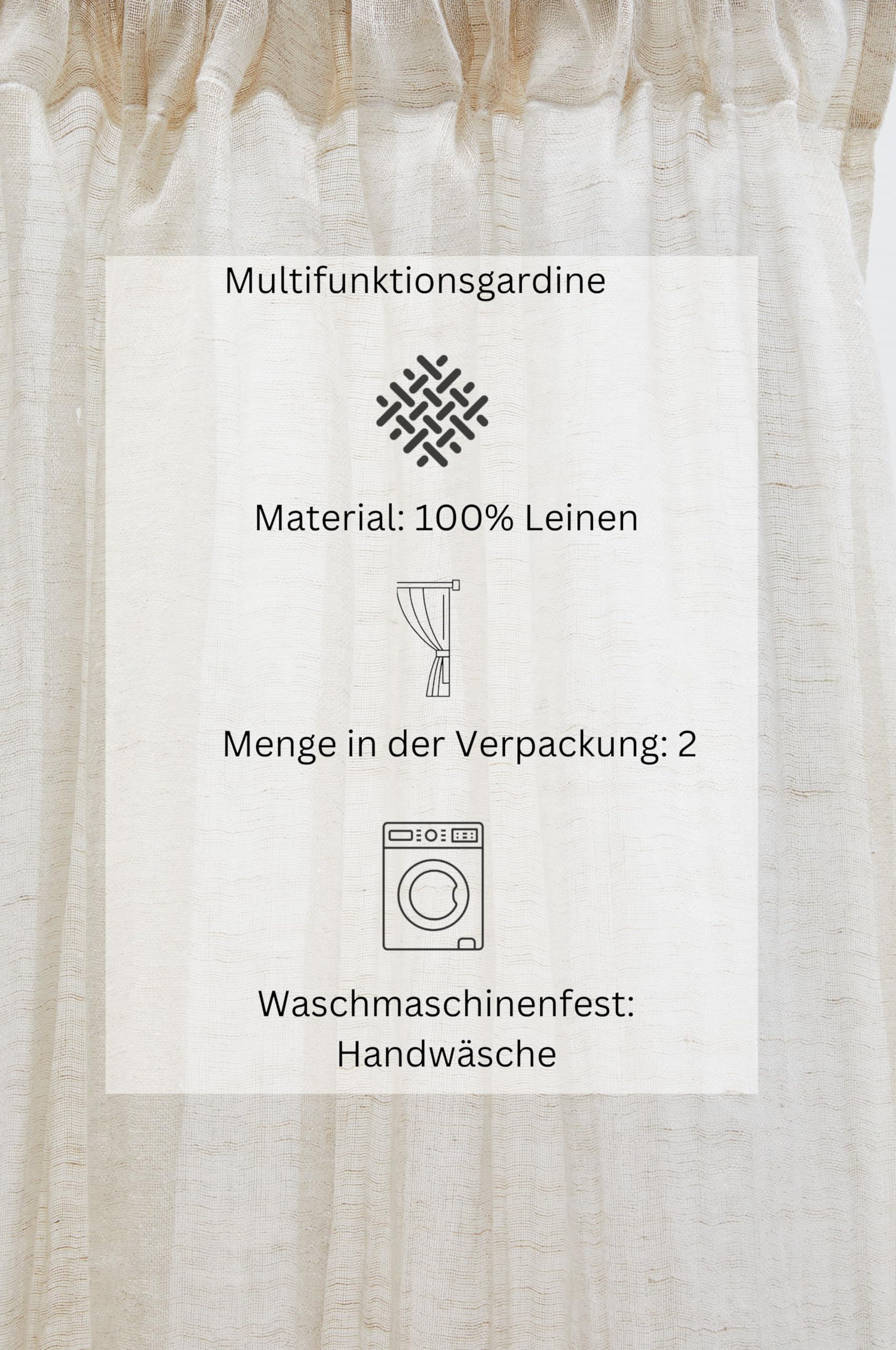 Jotex Ellen Multifunktionsgardine - hochwertige halbtransparente Leinen Gardinen für das Wohnzimmer (2er Set) - Leinenbeige, 250 cm