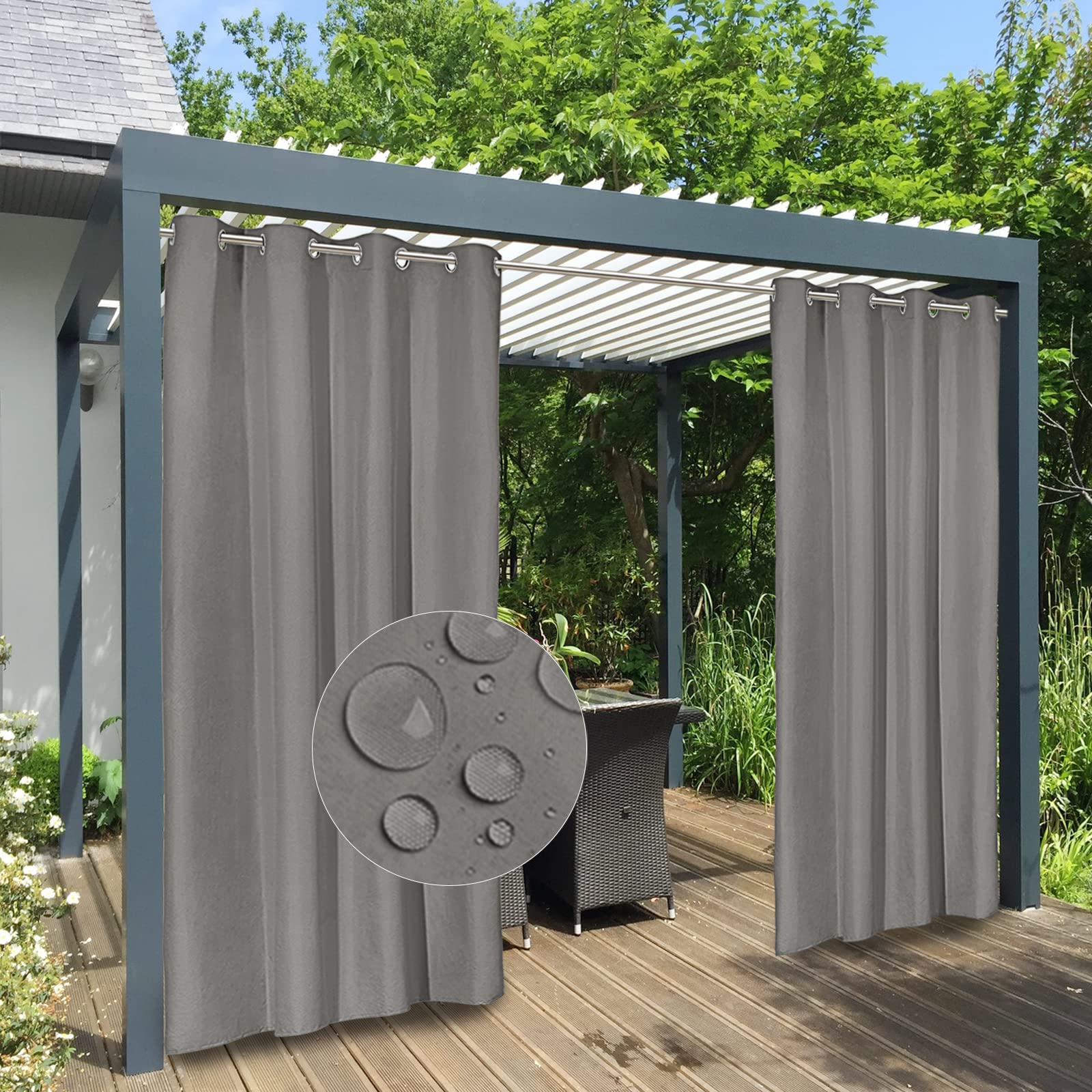 Easy-Going 100% Waterproof Outdoor Curtains Windproof Weatherproof Porch Curtains, Premium Thick Outdoor Privacy Grommet Top Panels for Patio, Gazebo and Pergola, 2 Panels, 54x84 inch, Grey-image-16