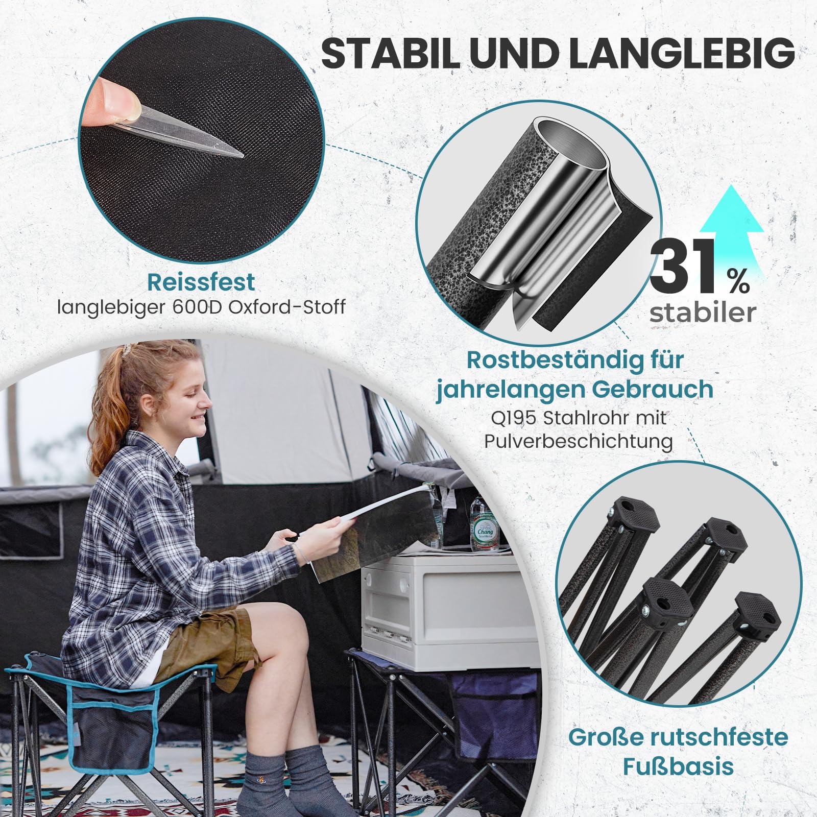 FUNDANGO Campinghocker faltbar 180KG 46cm Klapphocker mit Tragetasche Outdoor für Camping Wandern Angeln