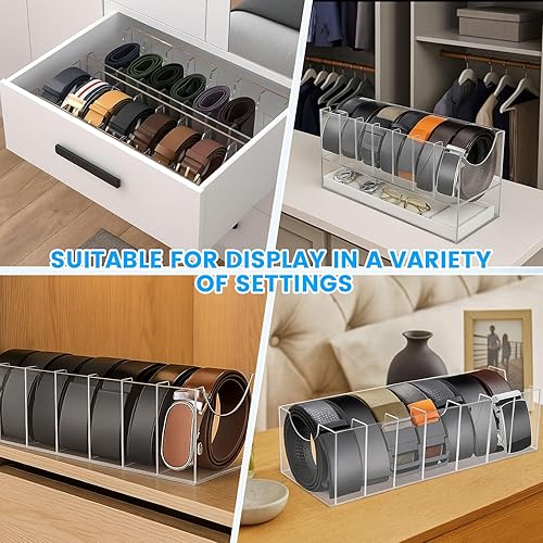 Miniatura 5 de Organizador de cinturón, soporte de almacenamiento de cinturón acrílico para el armario, 7 compartimentos para corbata y pajarita