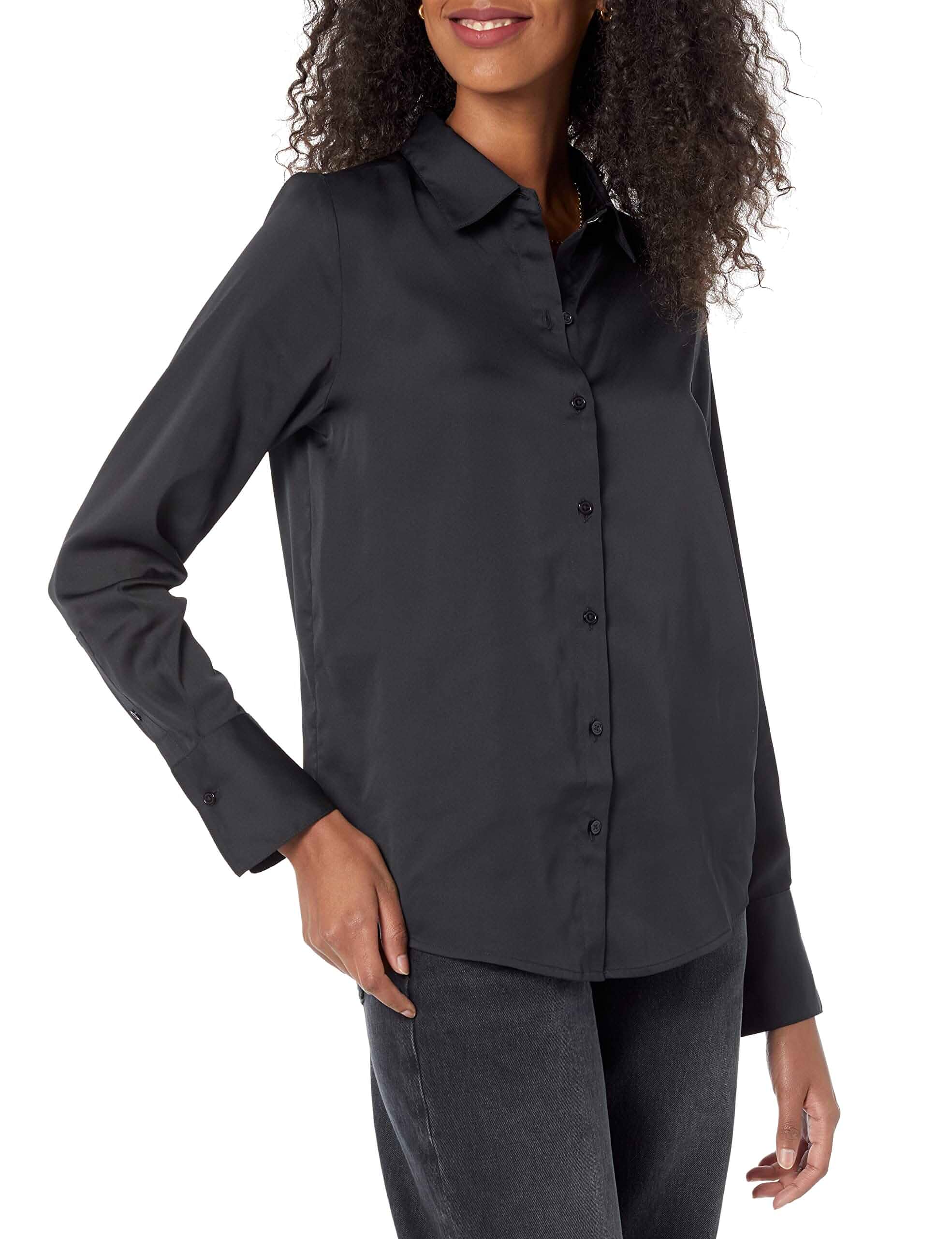 Amazon Essentials Women's Regular-Fit Long Sleeve Satin Button Down Blouse, Dressy Collared Shirt Long Sleeve